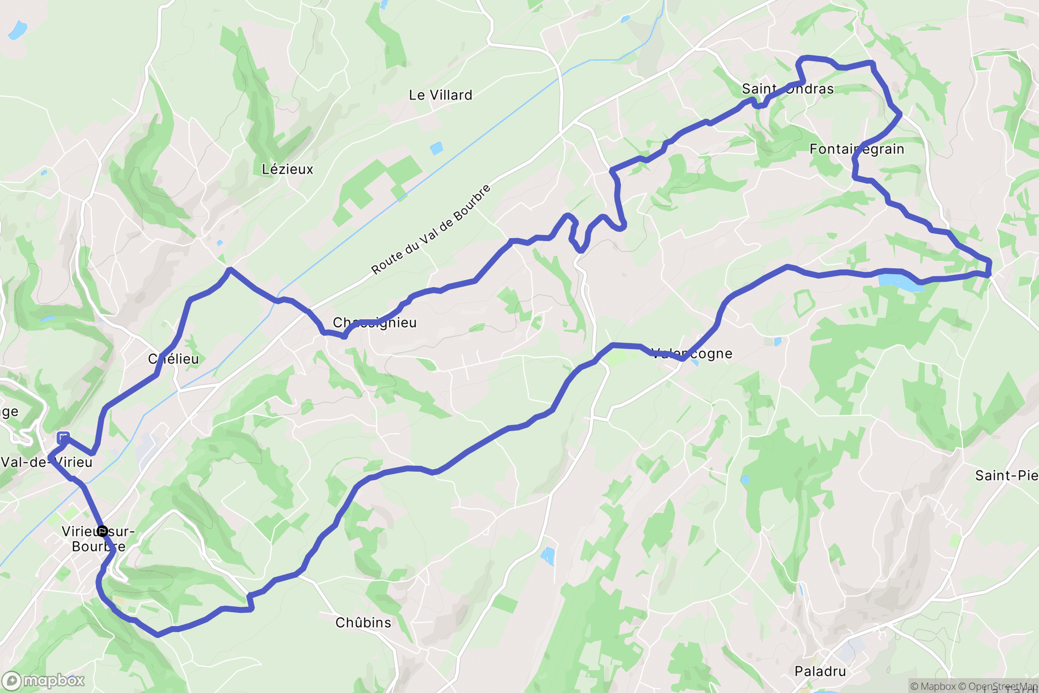 Virieu-sur-Bourbre : carte du parcours de randonnée - France