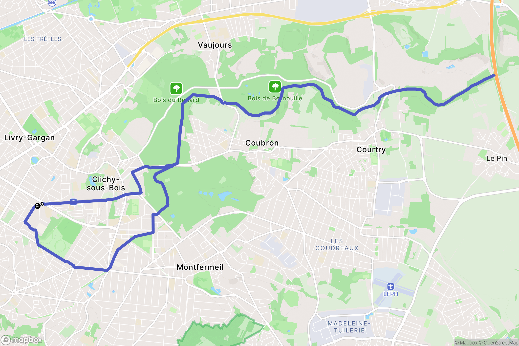Le Raincy : carte du parcours de randonnée - France