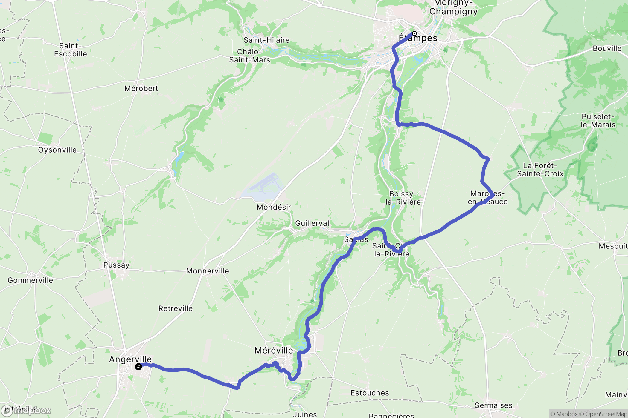 Estampes : carte du parcours de randonnée - France