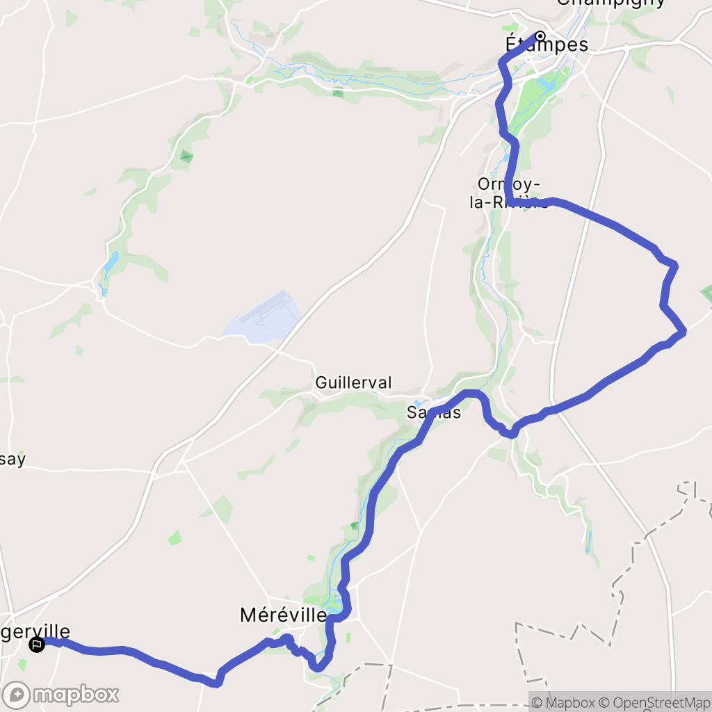 Estampes : carte du parcours de randonnée - France