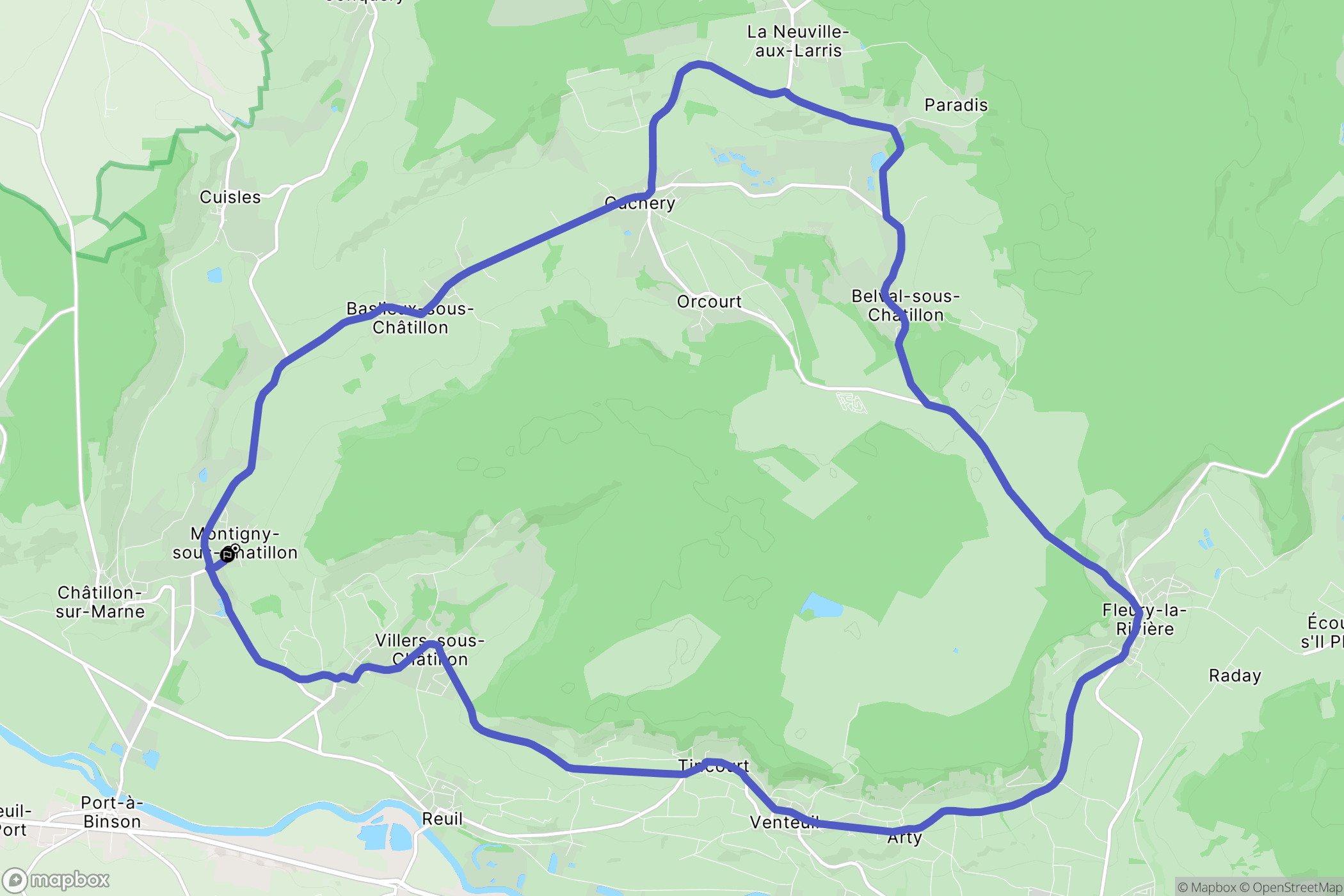 Montigny-sous-Chatillon : carte du parcours de randonnée - France