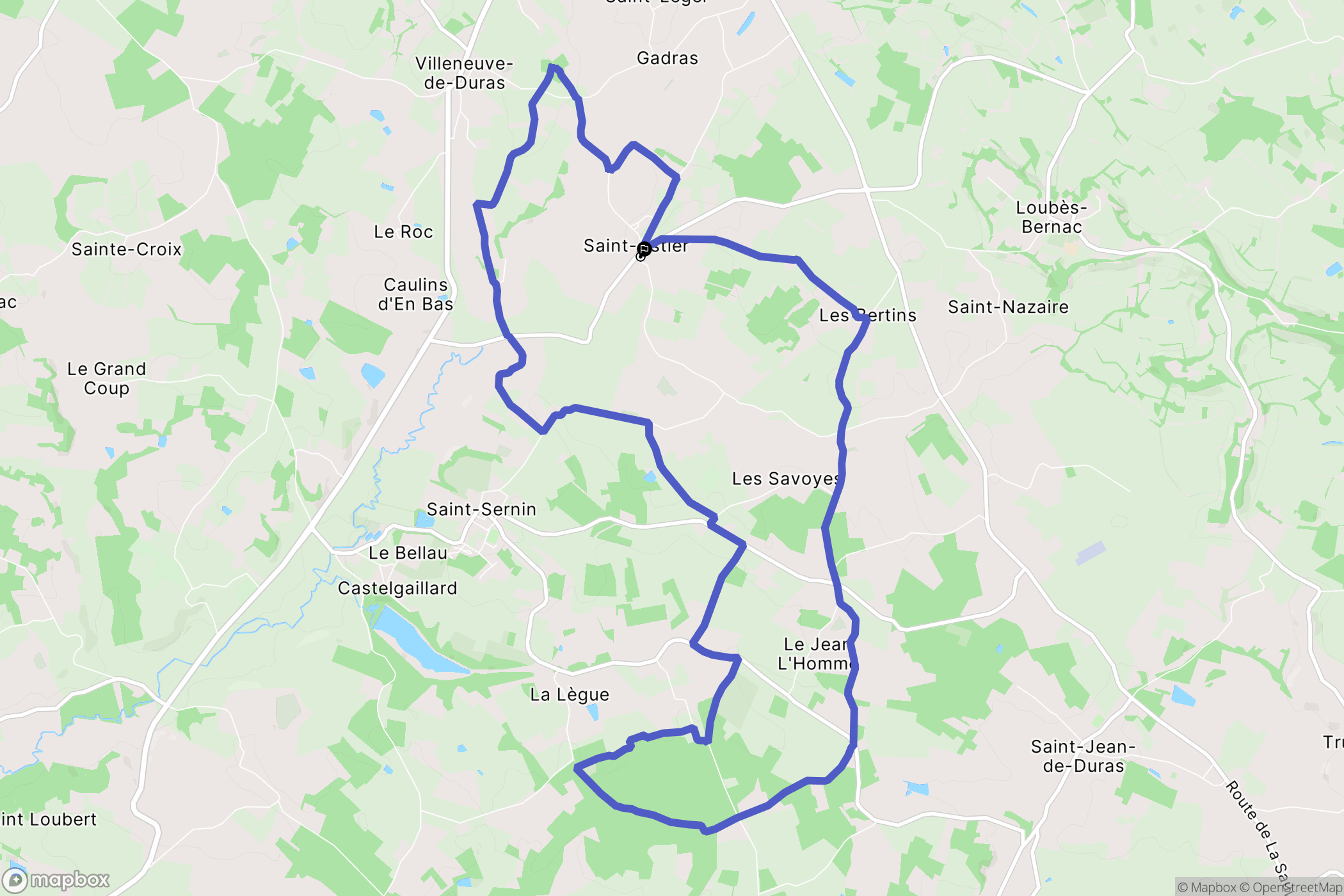 Saint-Astier : carte du parcours de randonnée - France