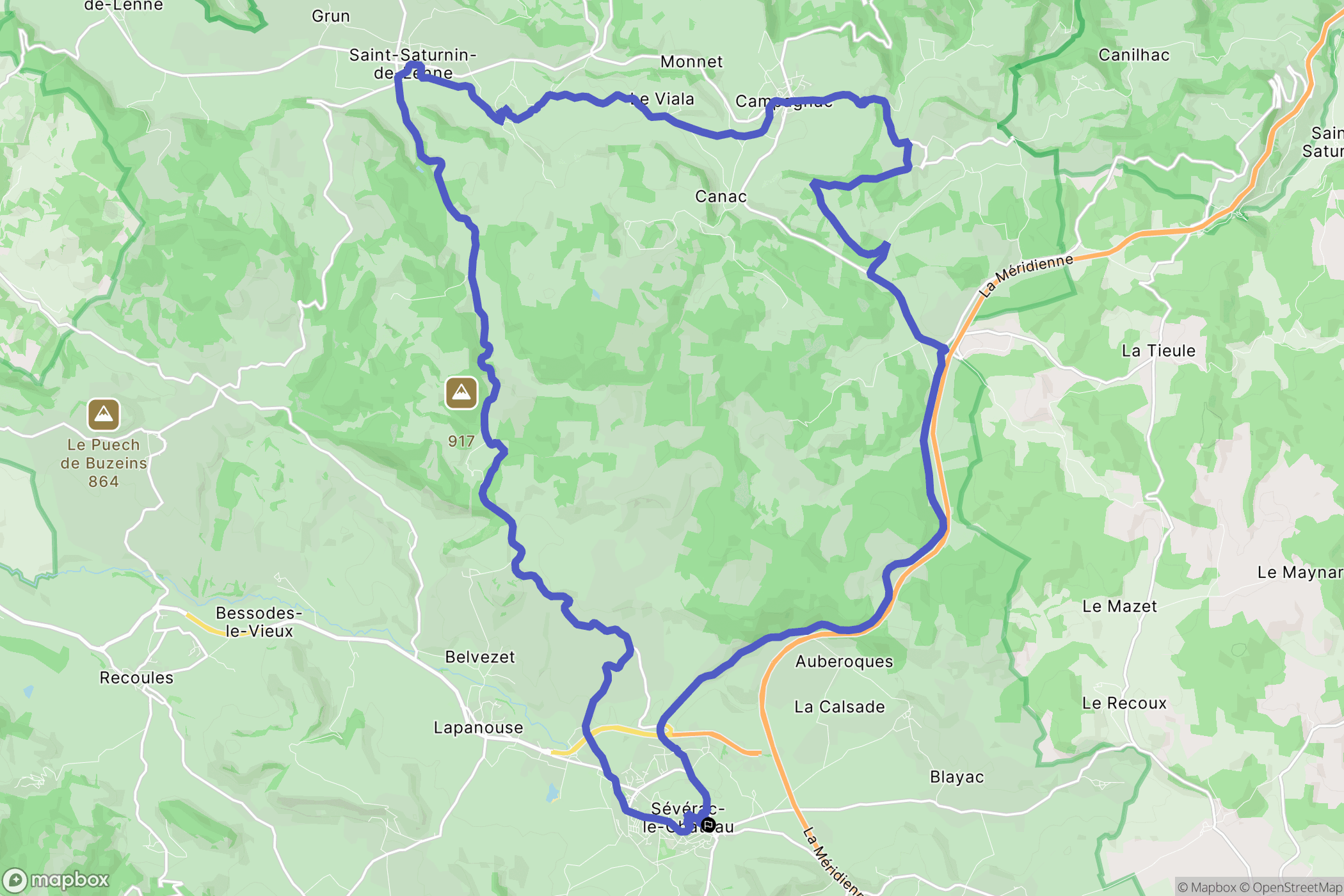 Sévérac-le-Chateau : carte du parcours de randonnée - France