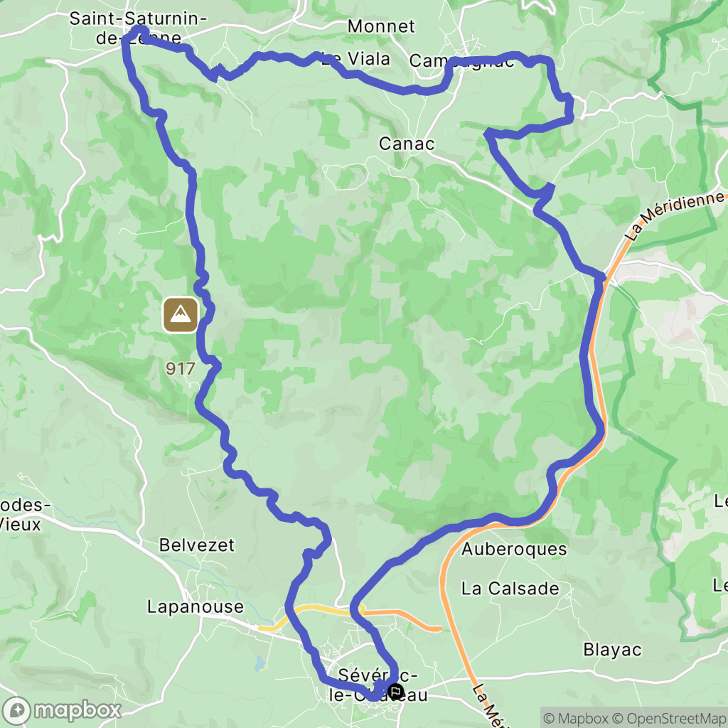 Sévérac-le-Chateau : carte du parcours de randonnée - France
