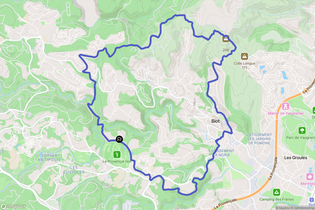 Sophia-Antipolis : carte du parcours de randonnée - France
