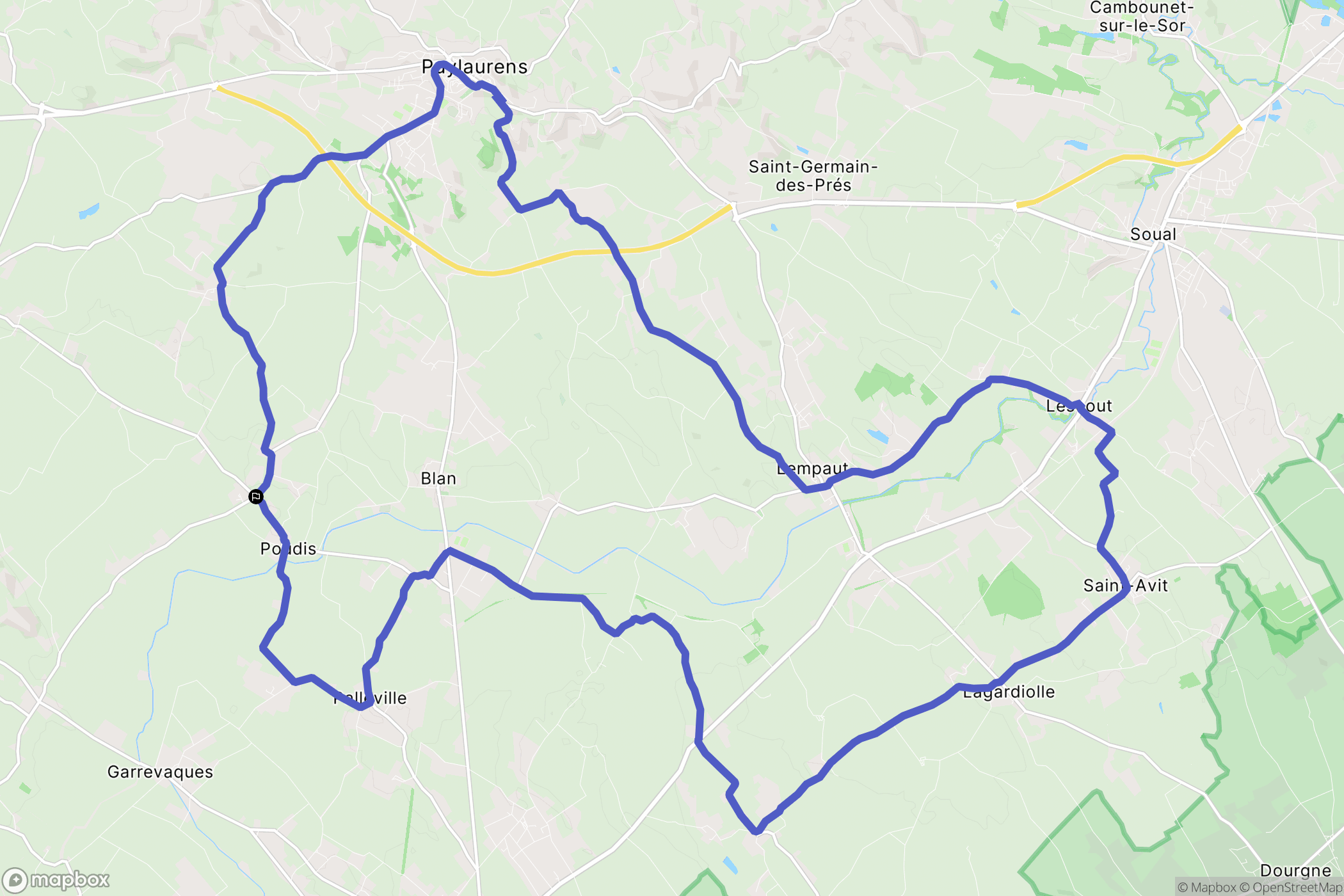 Puylaurens : carte du parcours de randonnée - France