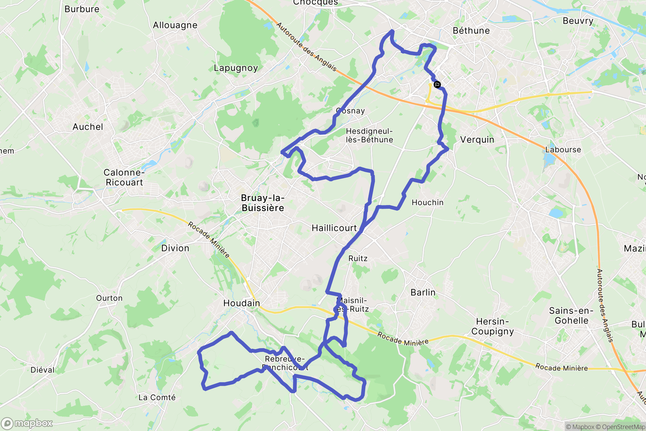 Béthune : carte du parcours de randonnée - France
