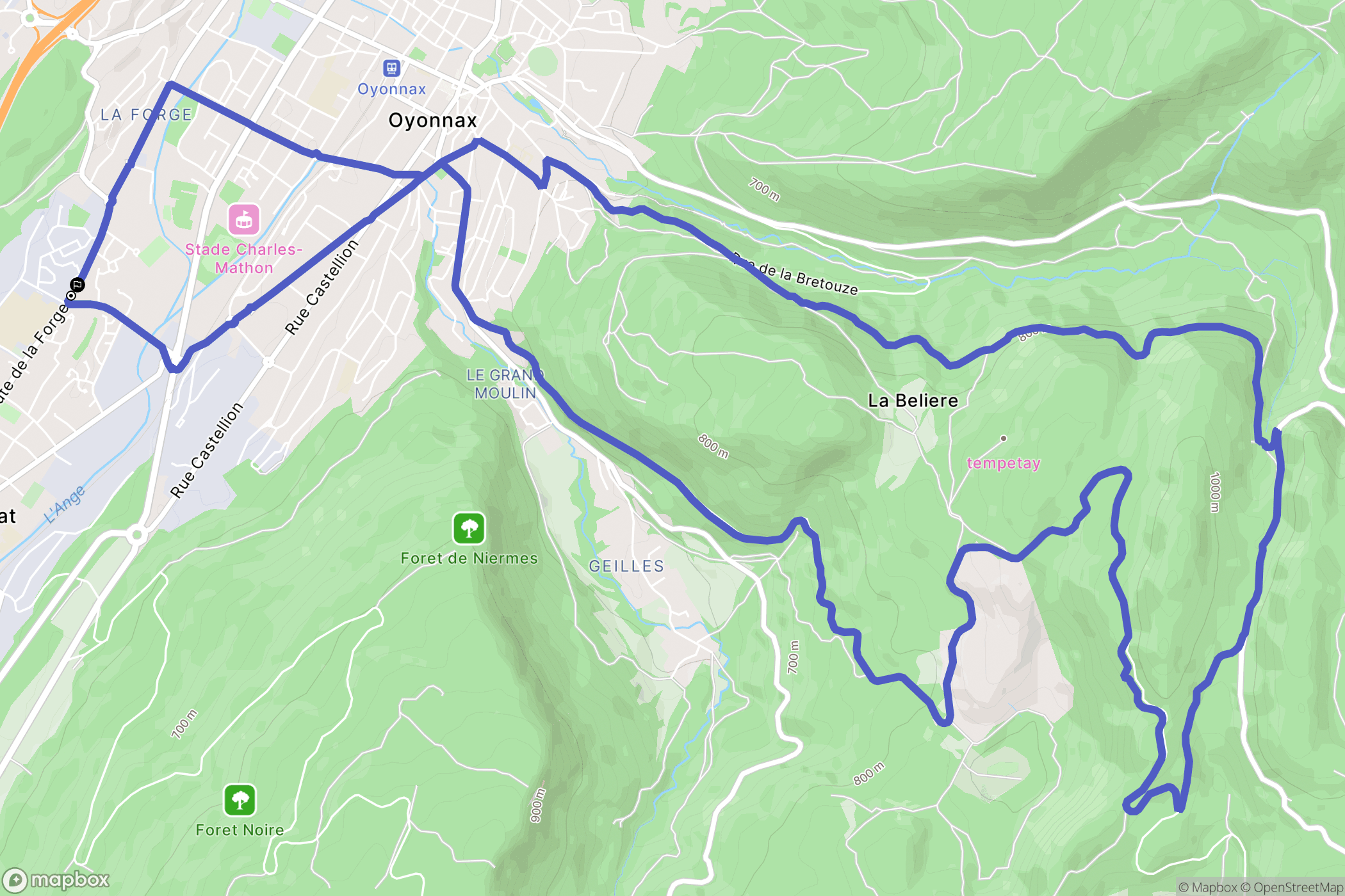Oyonnax : carte du parcours de randonnée - France