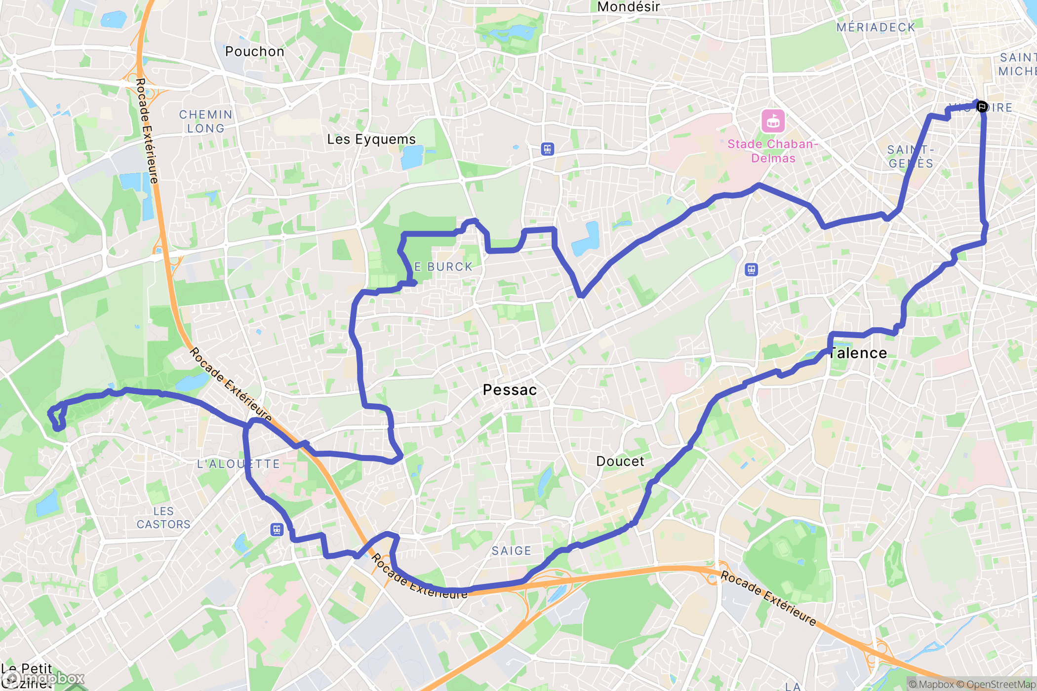 Bordeaux, Pessac : carte du parcours de randonnée - France