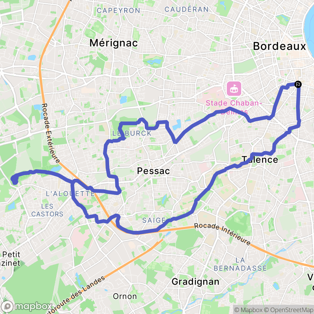 Bordeaux, Pessac : carte du parcours de randonnée - France