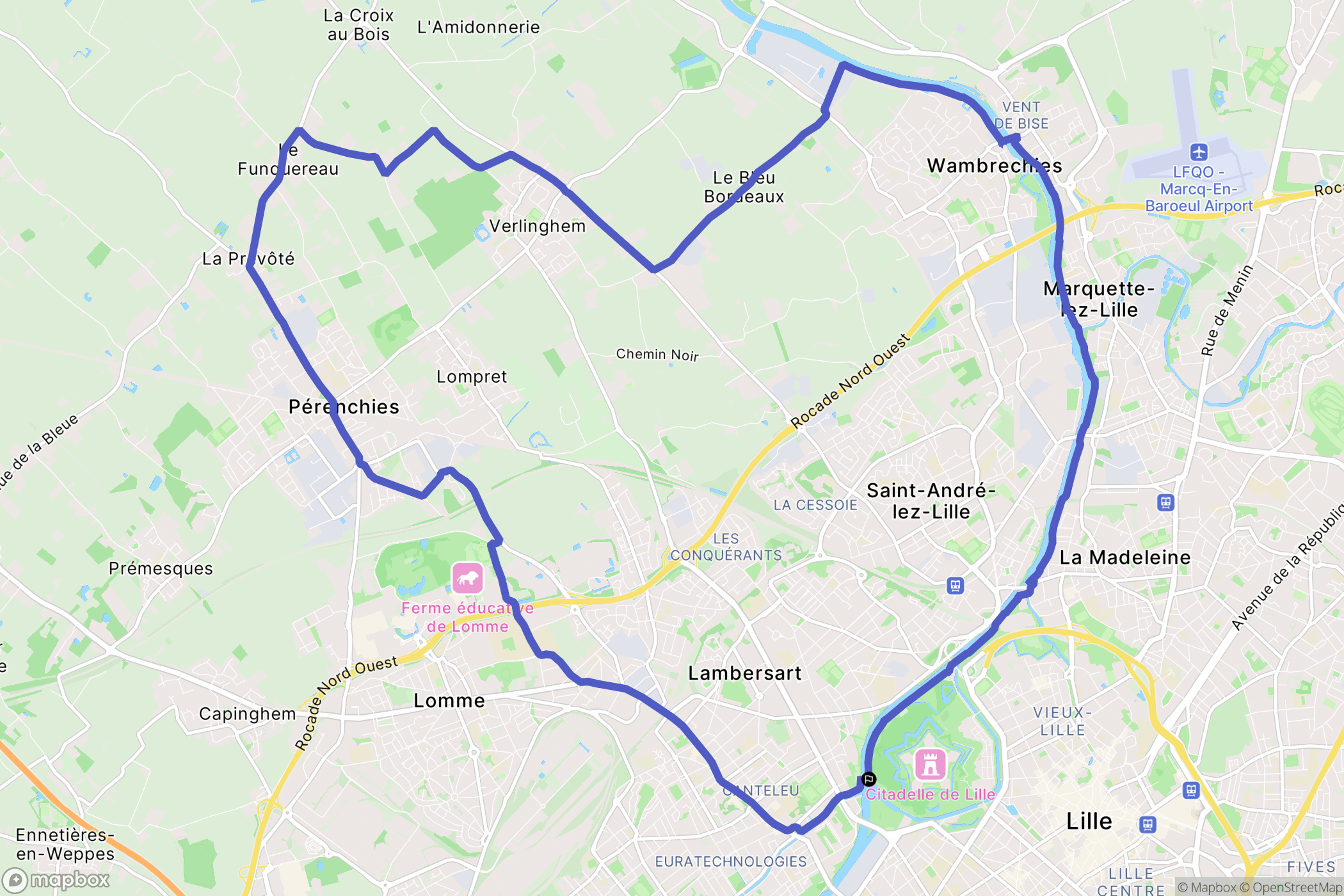 Lille : carte du parcours de randonnée - France