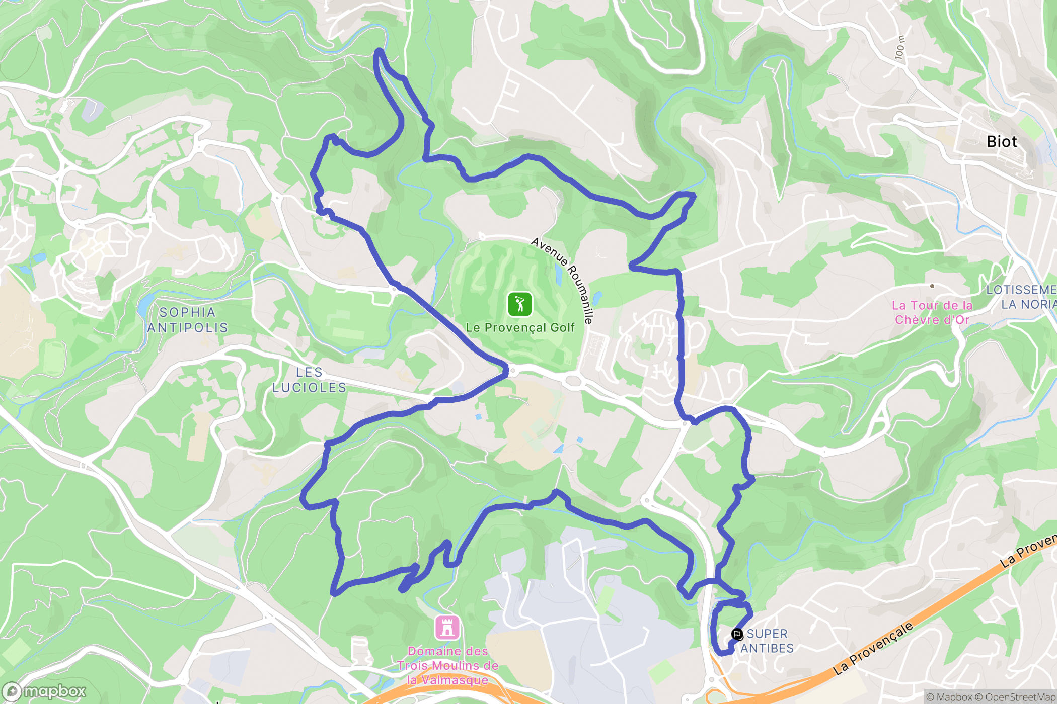 Super-Antibes : carte du parcours de randonnée - France