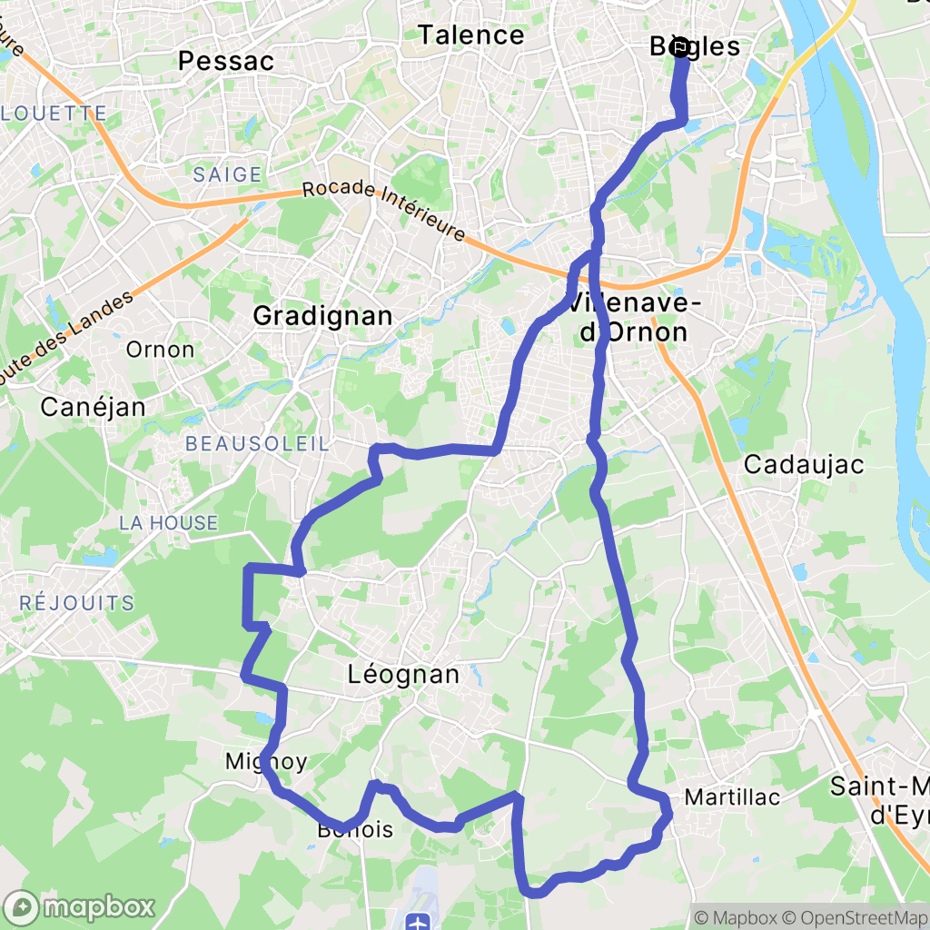 Bègles, Bordeaux : carte du parcours de randonnée - France