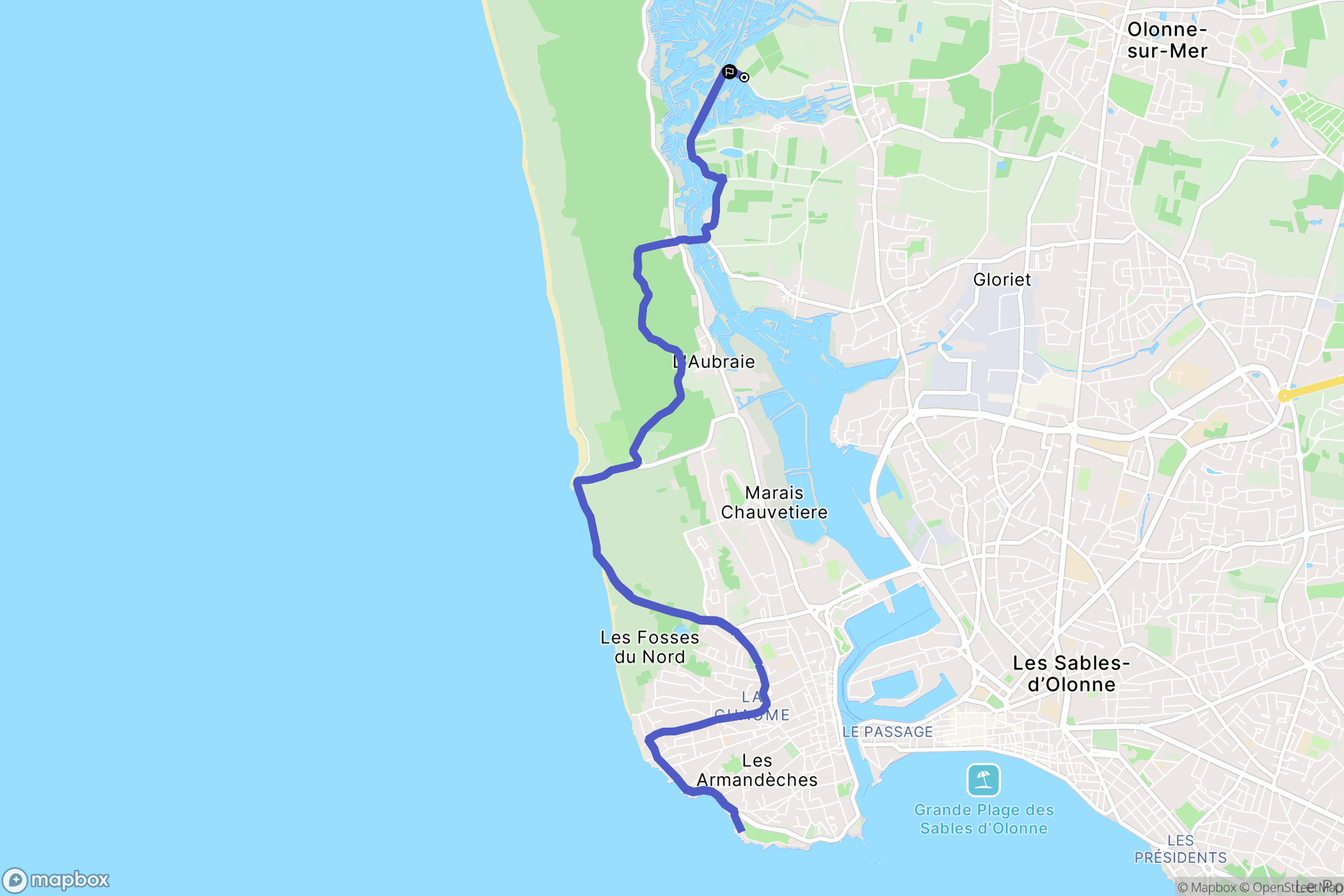 Olonne-sur-mer : carte du parcours de randonnée - France
