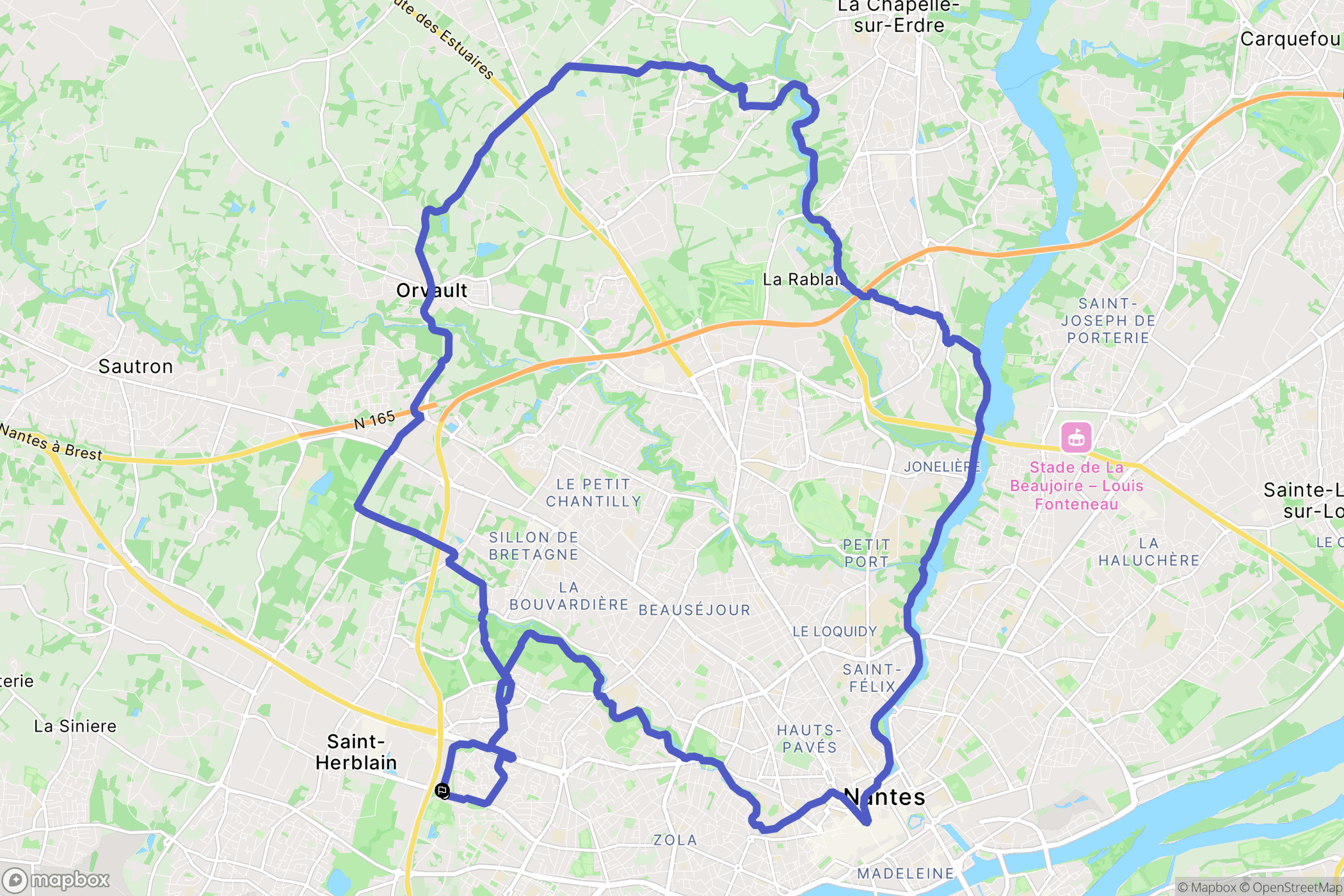 Nantes : carte du parcours de randonnée - France