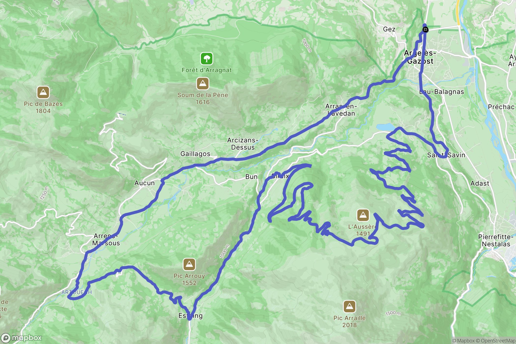 Argelès-Gazot : carte du parcours de randonnée - France