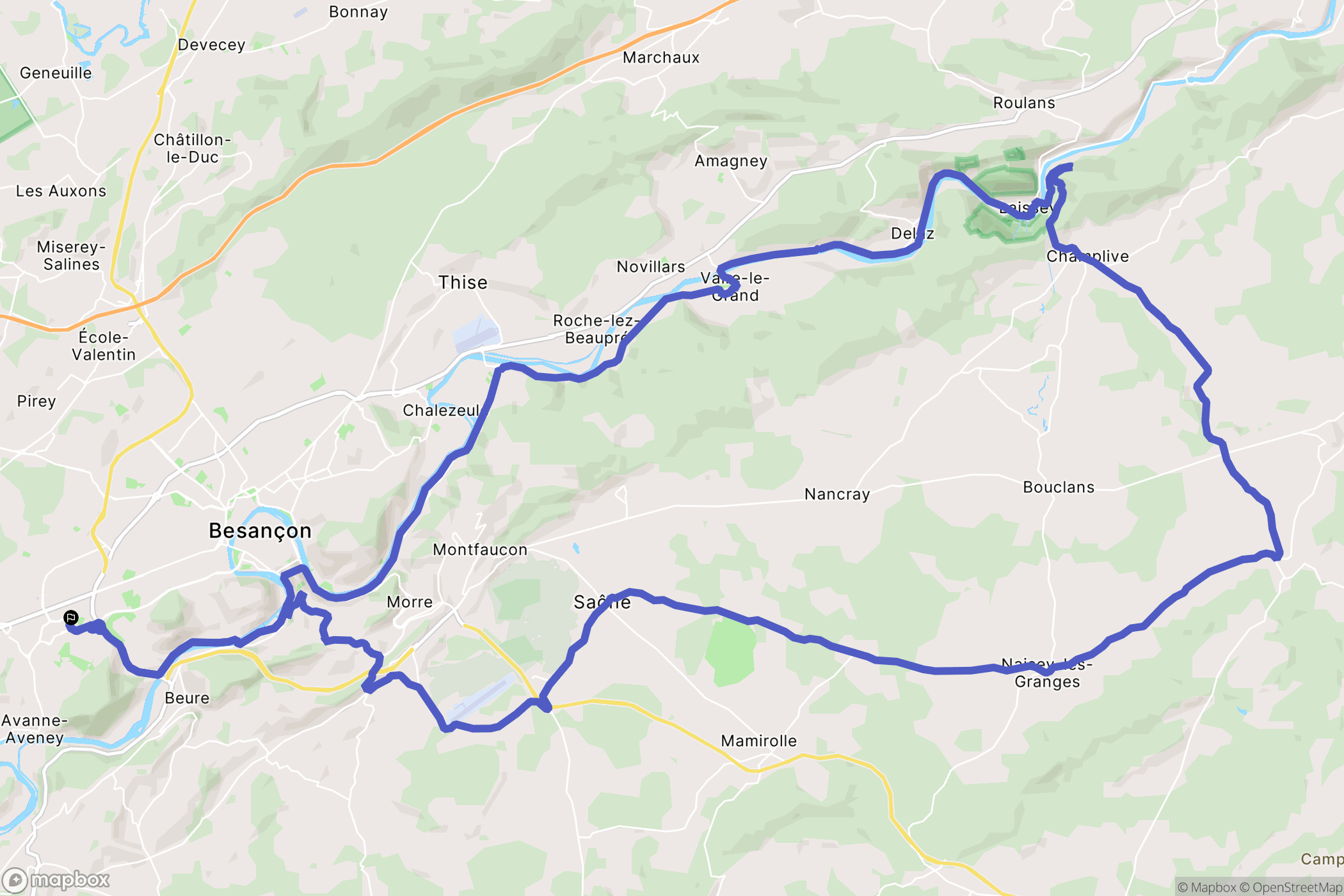 Planoise : carte du parcours de randonnée - France