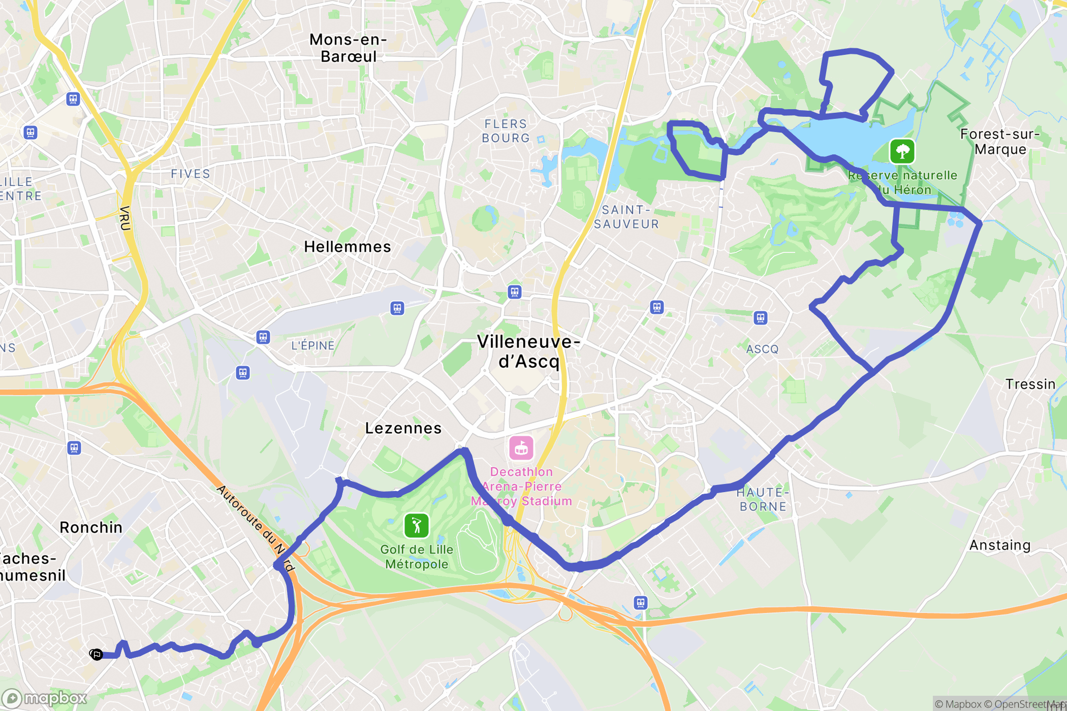 Ronchin : carte du parcours de randonnée - France