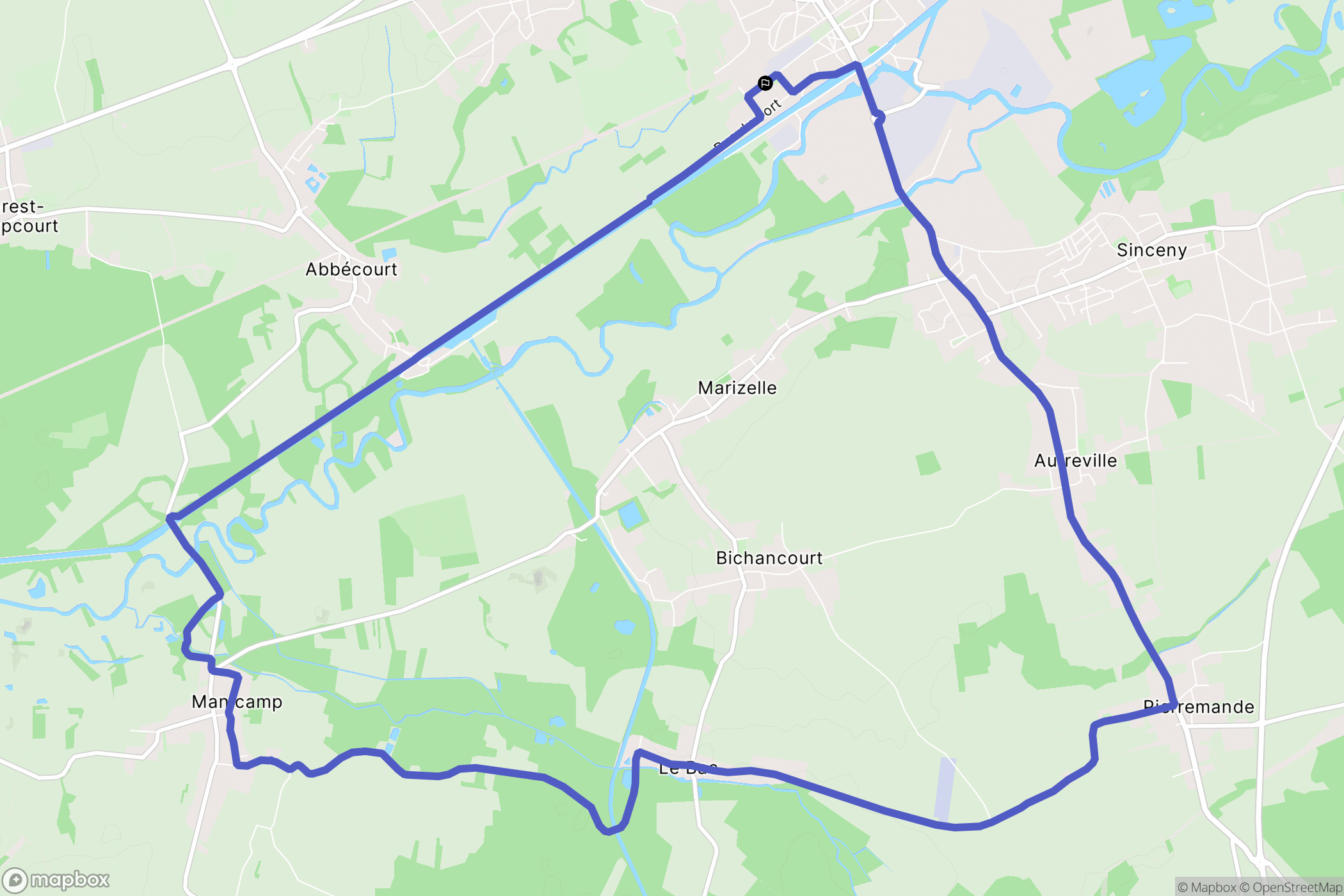 Hauts-de-France, Aisne : carte du parcours de randonnée - France