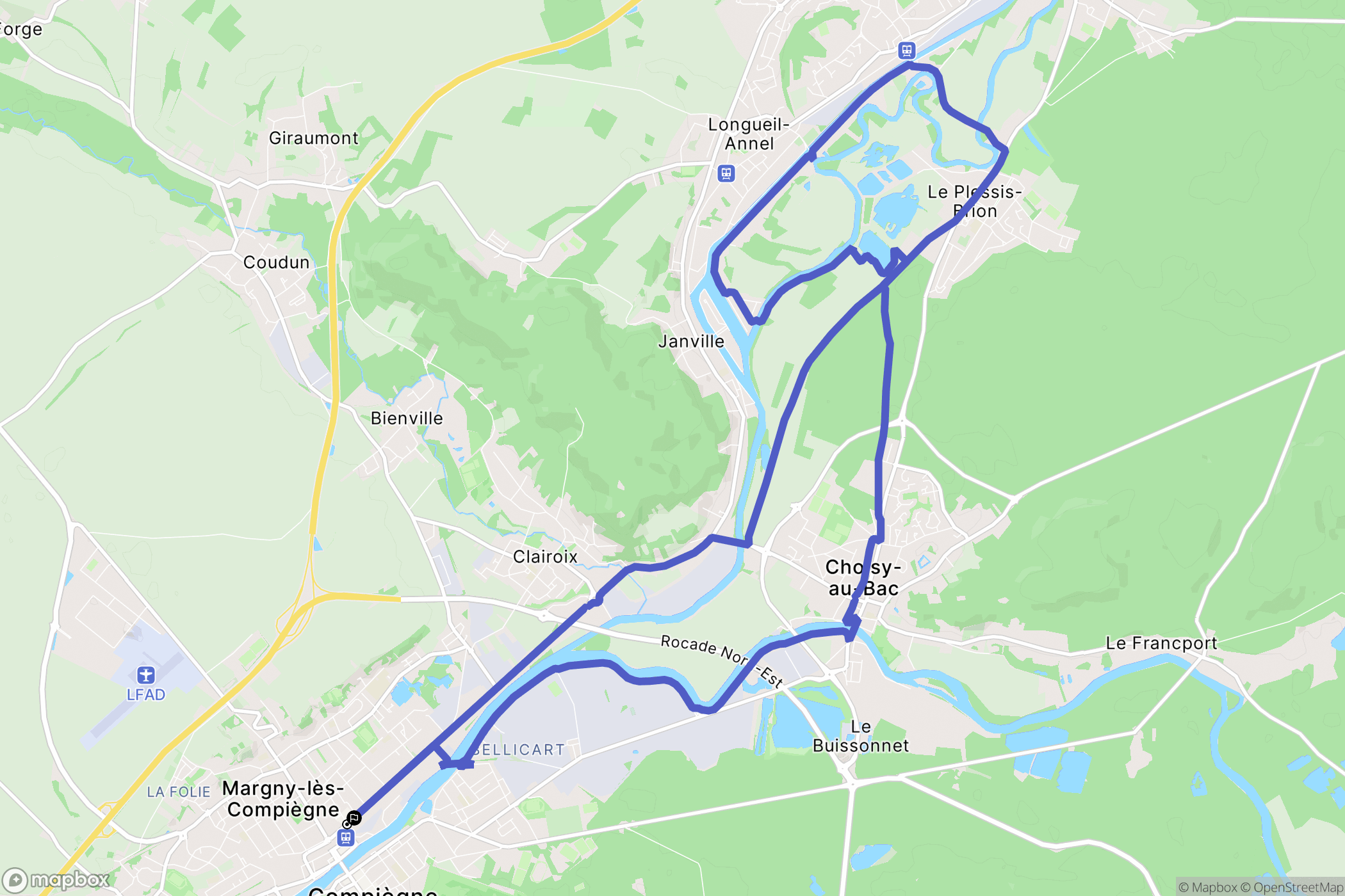 Compiègne : carte du parcours de randonnée - France