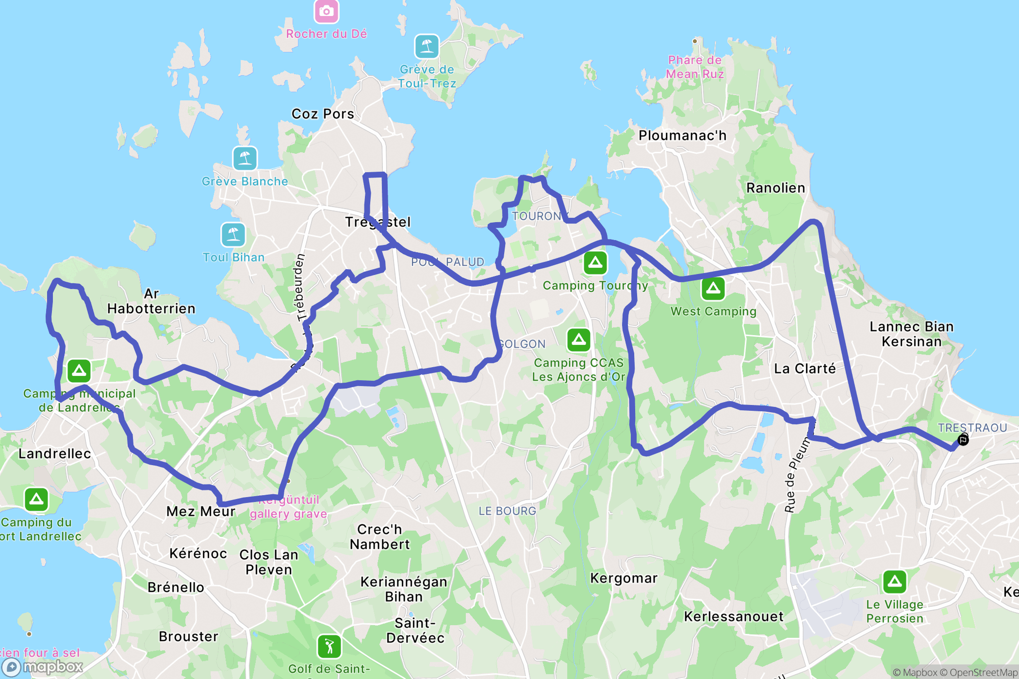 Trestraou : carte du parcours de randonnée - France