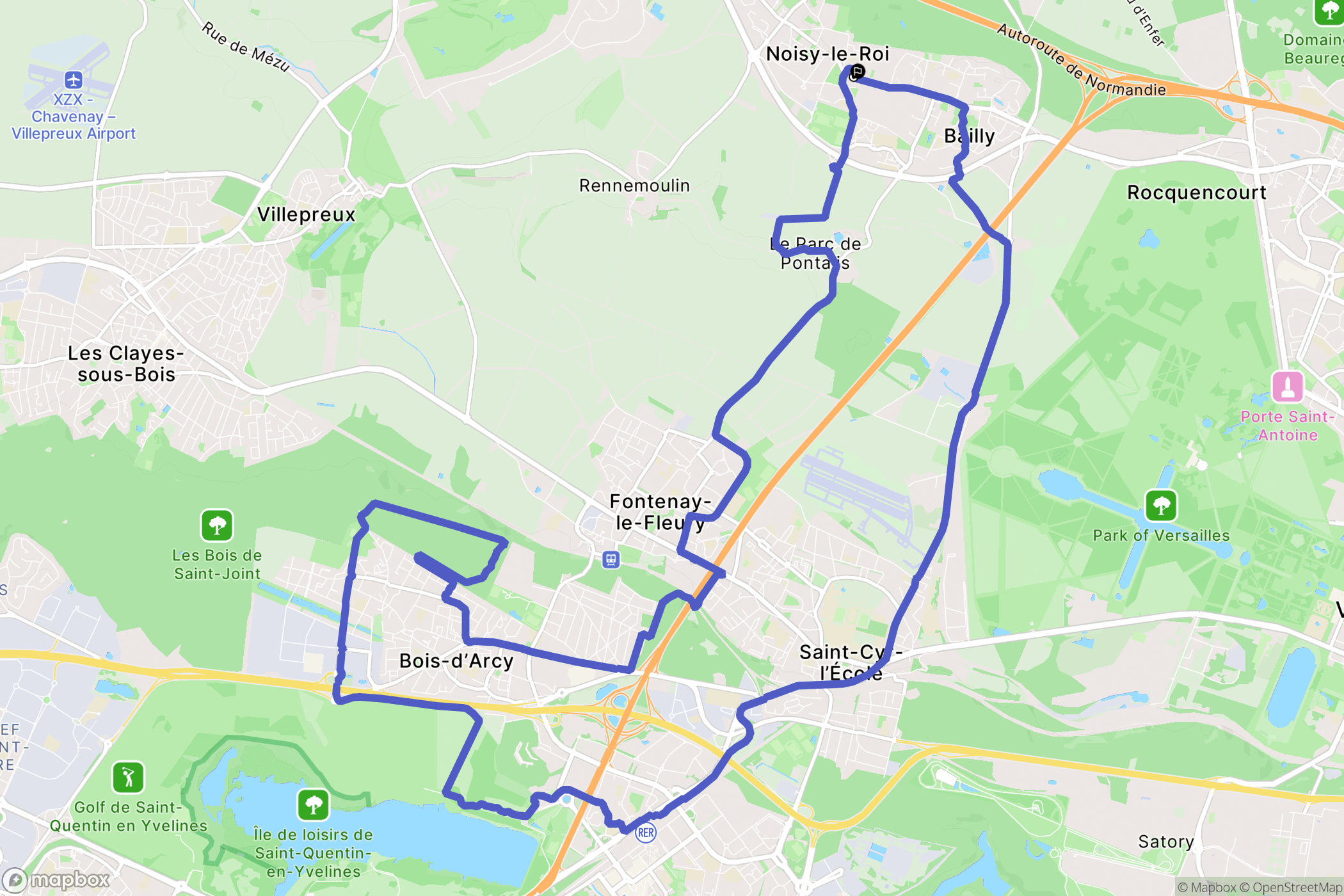Bailly : carte du parcours de randonnée - France