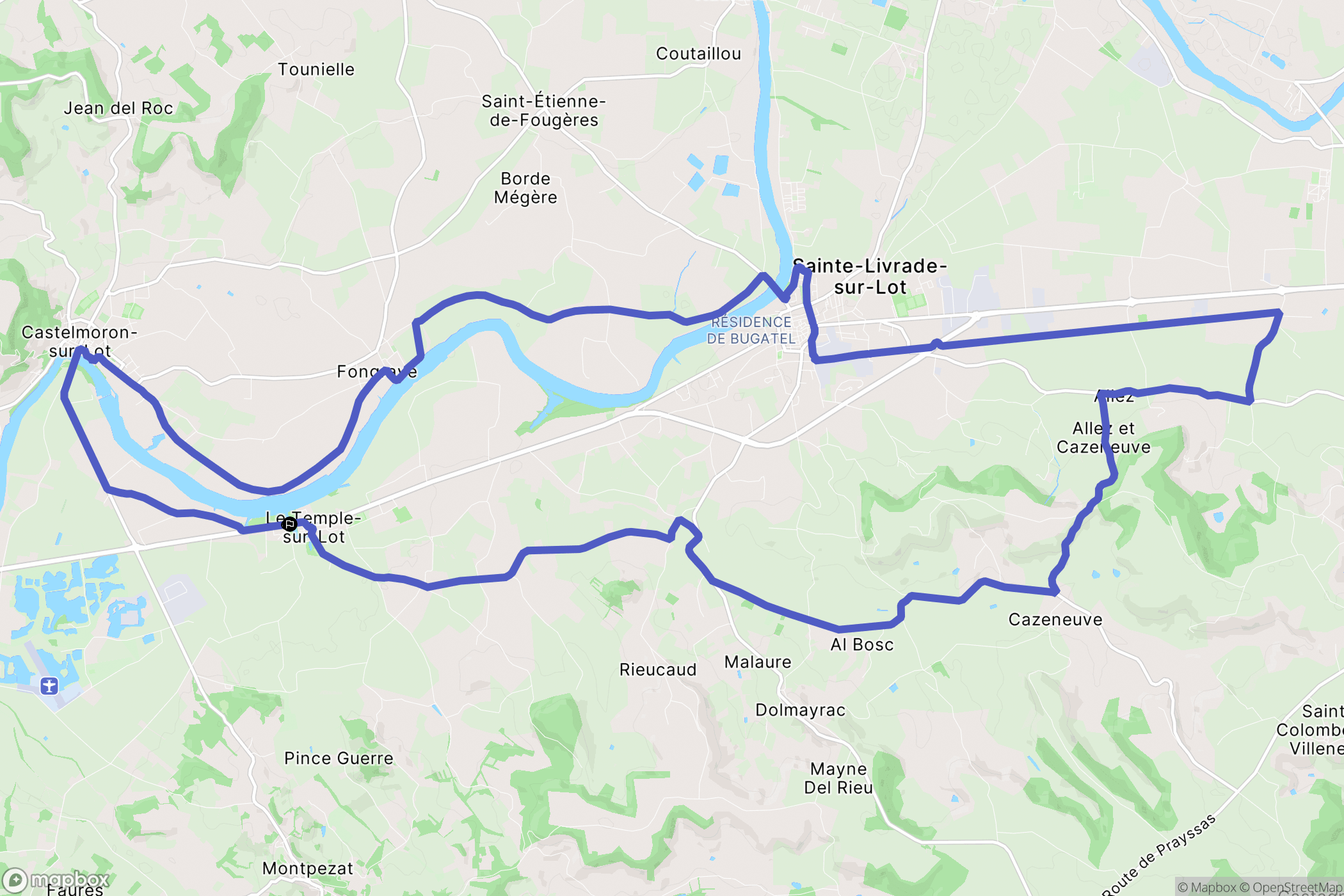 Temple sur Lot : carte du parcours de randonnée - France