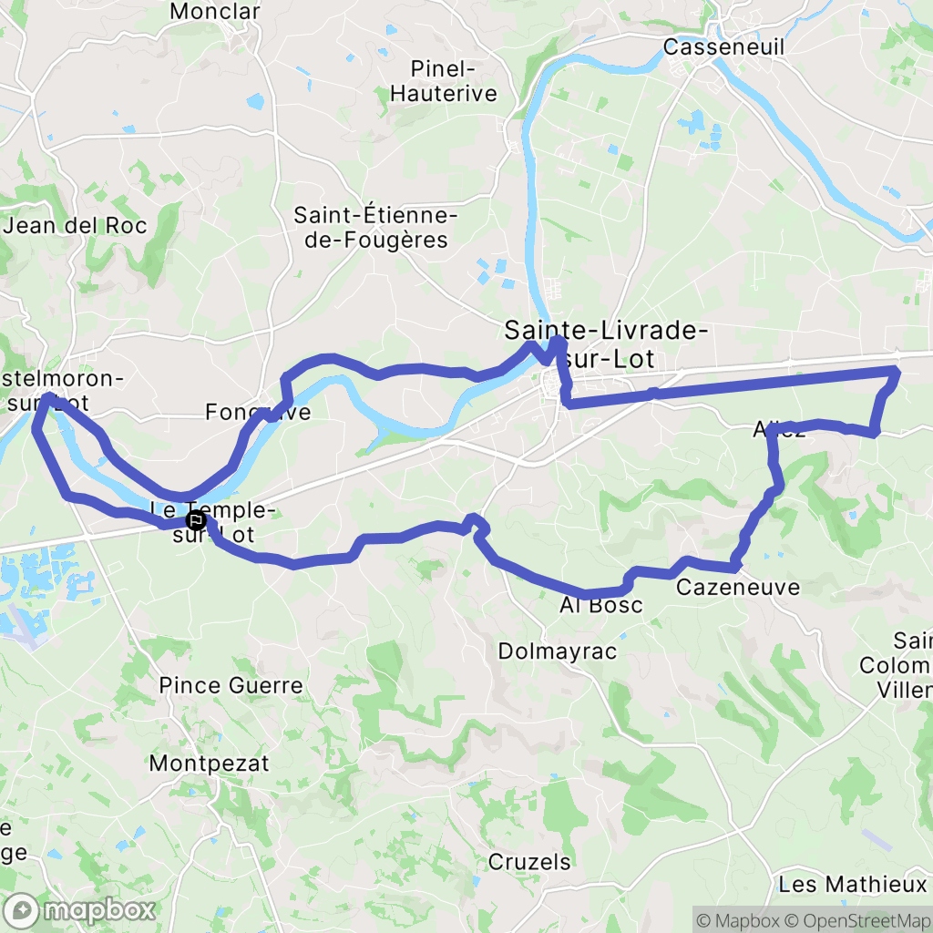 Temple sur Lot : carte du parcours de randonnée - France