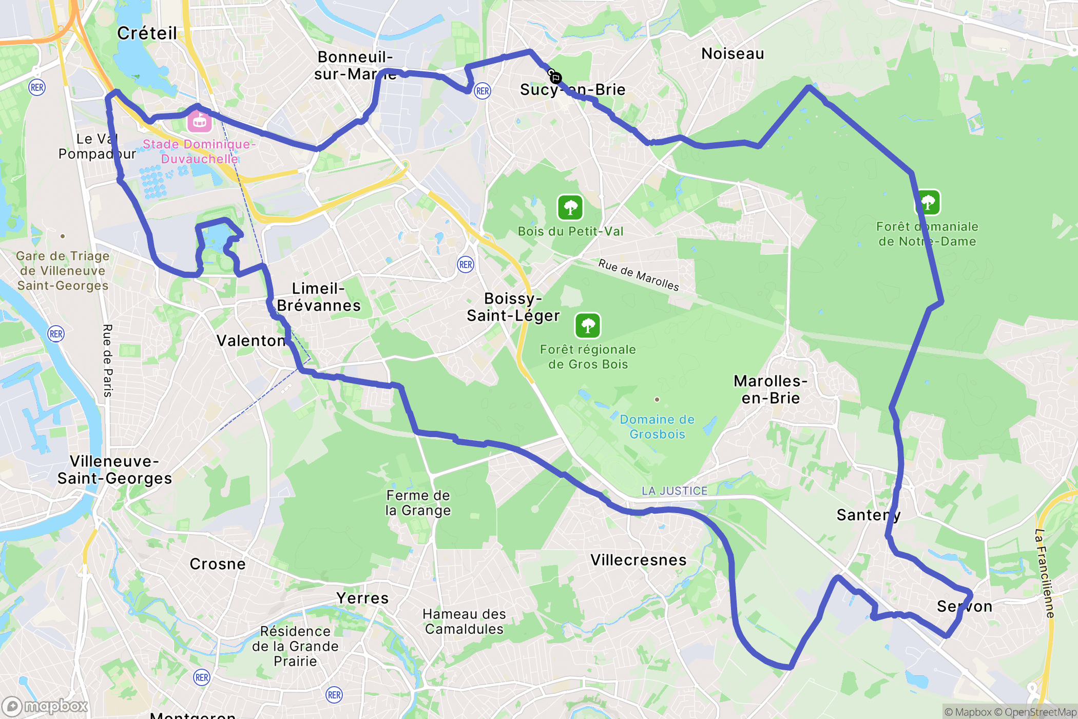 Sucy-en-Brie : carte du parcours de randonnée - France