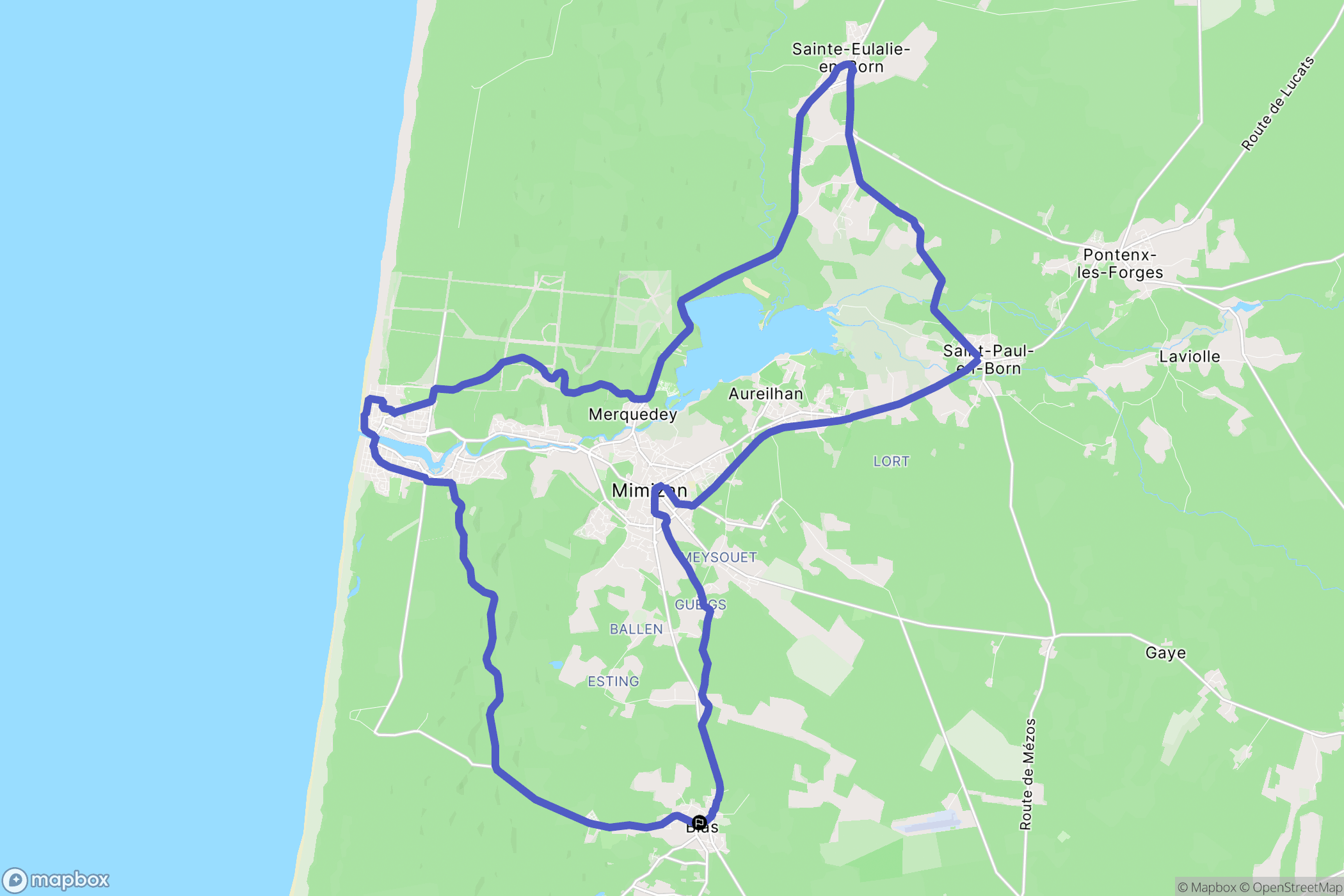 Bias : carte du parcours de randonnée - France