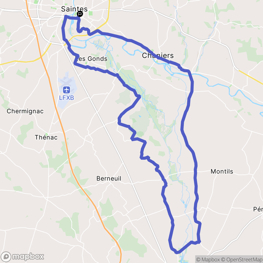 Saintes : carte du parcours de randonnée - France