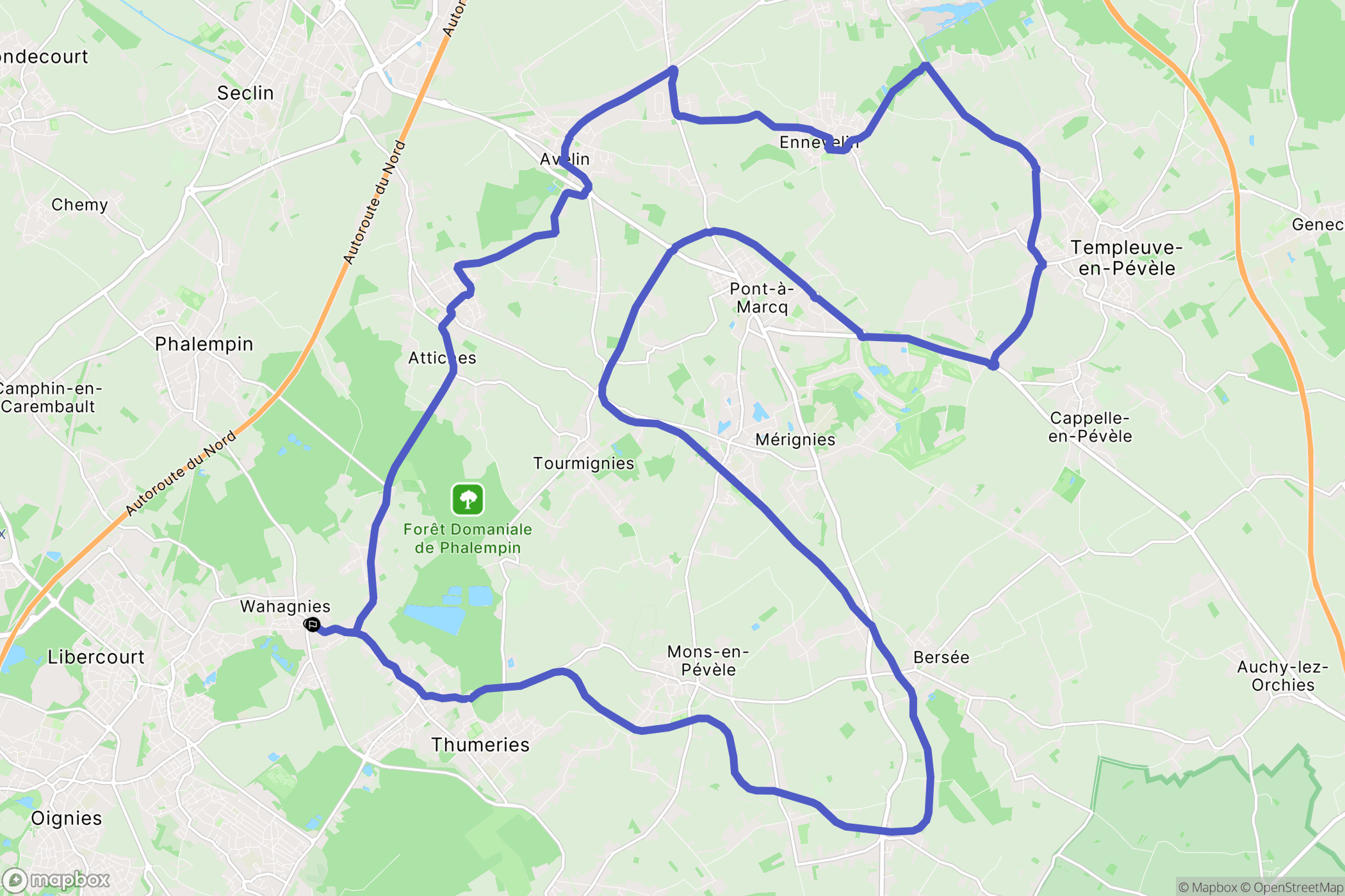 Wahagnies : carte du parcours de randonnée - France