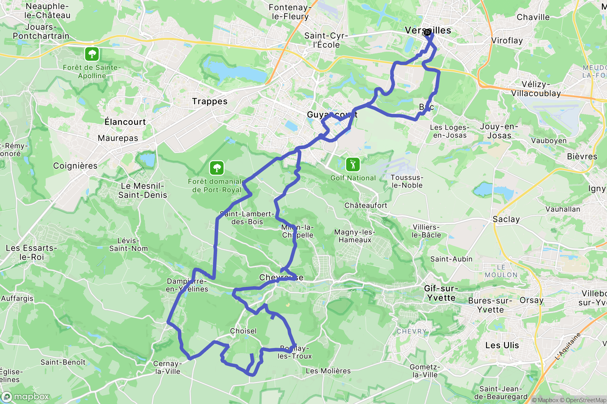Versailles : carte du parcours de randonnée - France