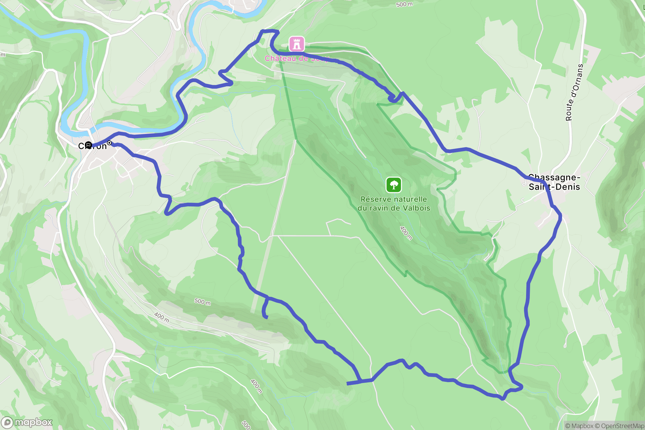 Cléron : carte du parcours de randonnée - France