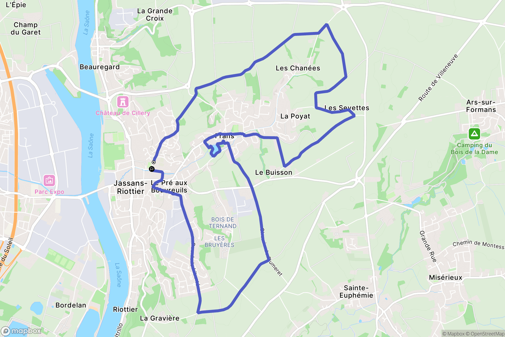 Jassans-Riottier : carte du parcours de randonnée - France
