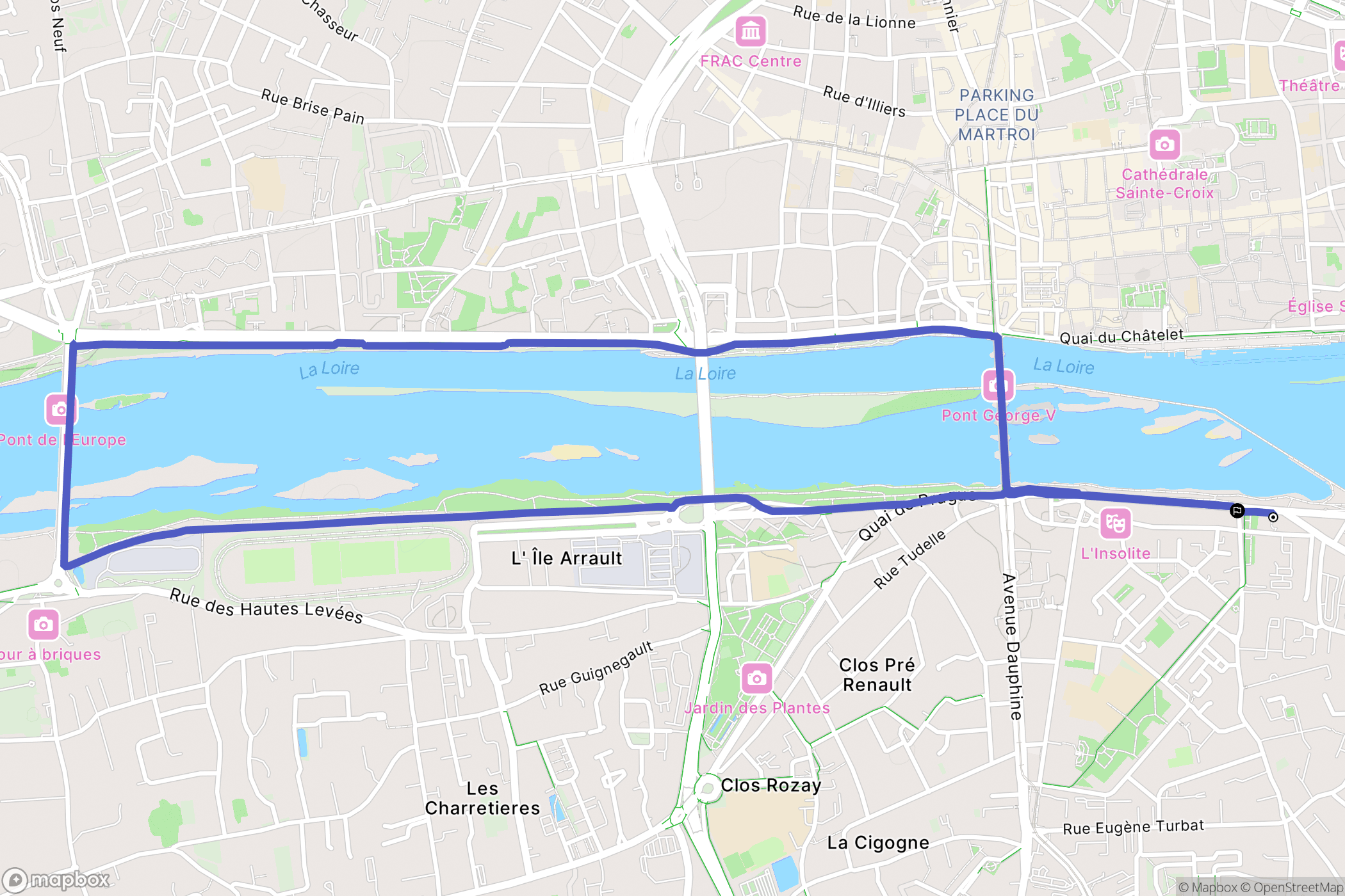 Orléans : carte du parcours de randonnée - France