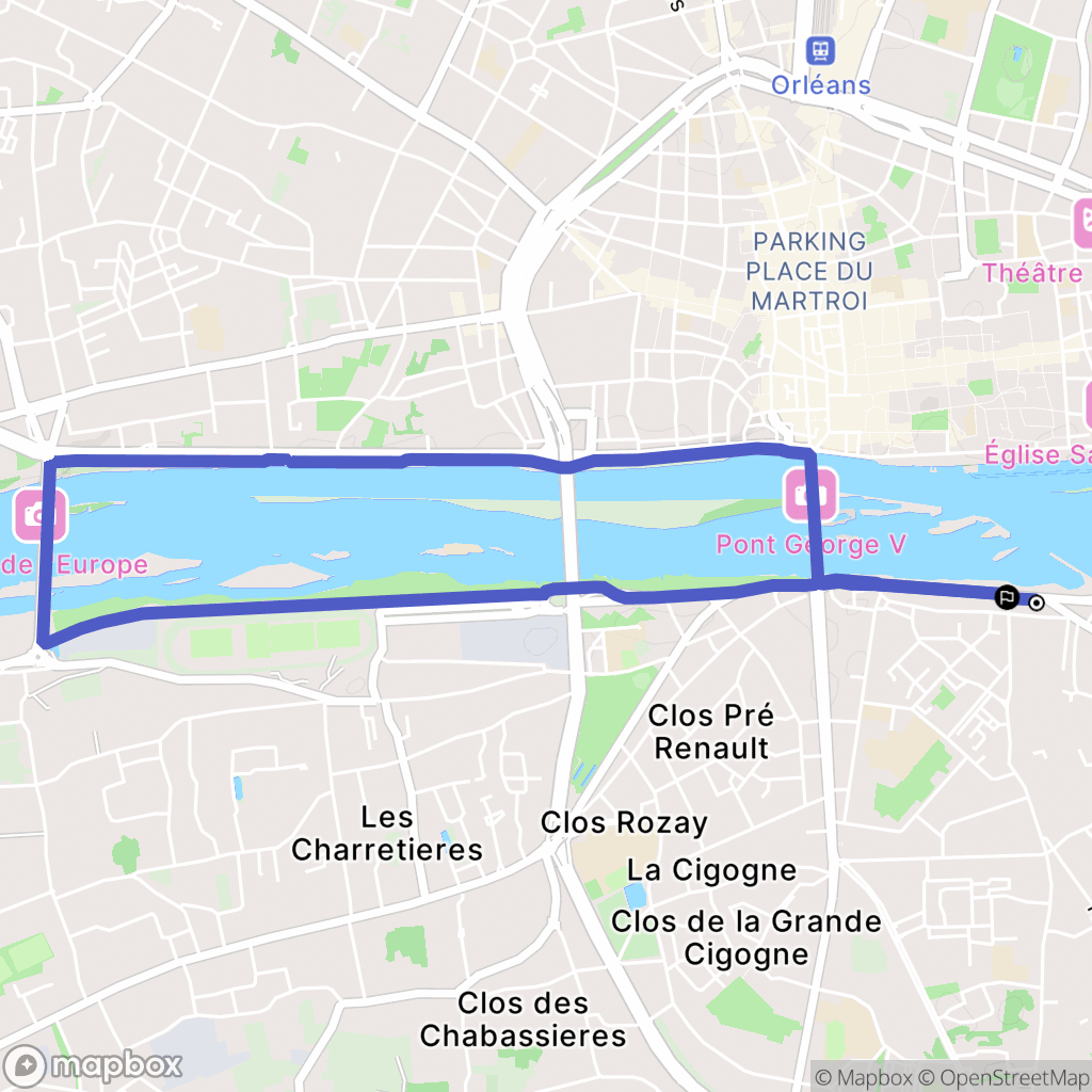 Orléans : carte du parcours de randonnée - France