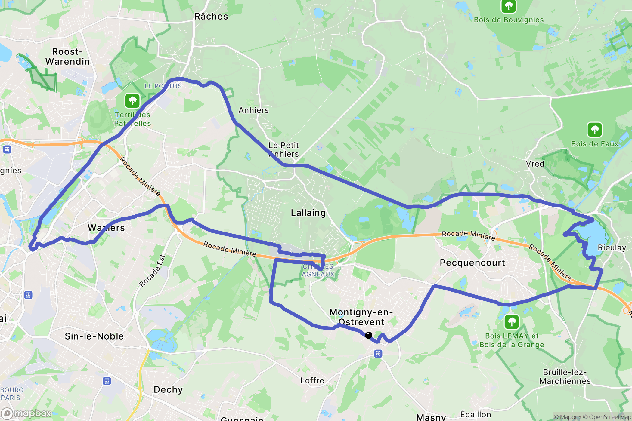 Montigny-en-Ostrevent : carte du parcours de randonnée - France