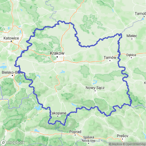 Mapa wyznaczonego obszaru malopolskie