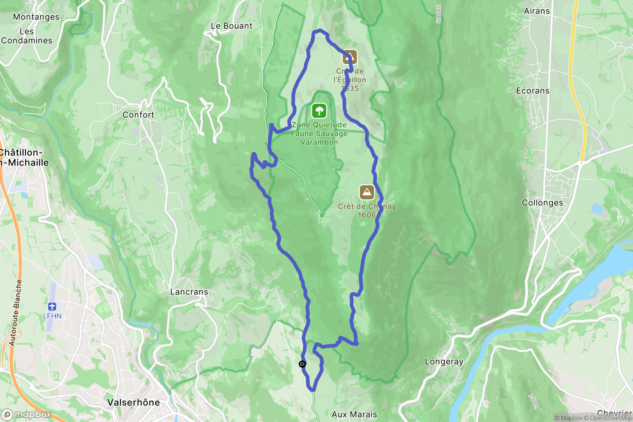 Valserhône : carte du parcours de randonnée - France