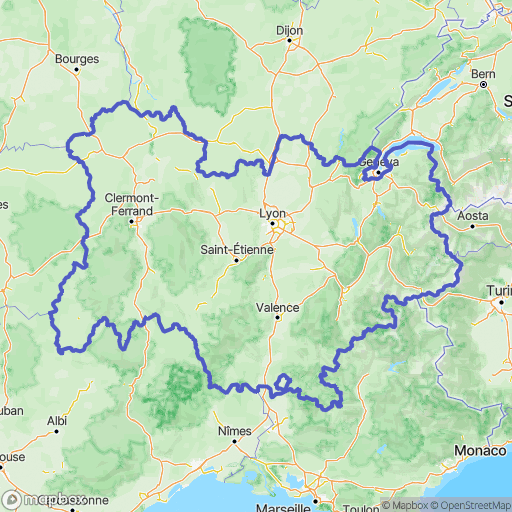 Carte de la zone de délimitation de auvergne-rhone-alpes