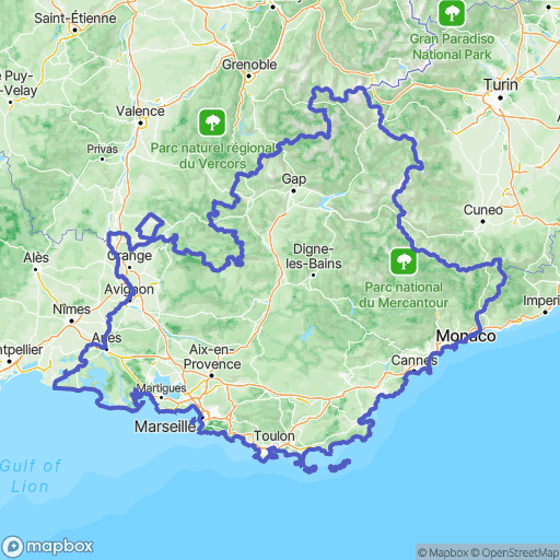 Carte de la zone de délimitation de provence-alpes-cote-d-azur