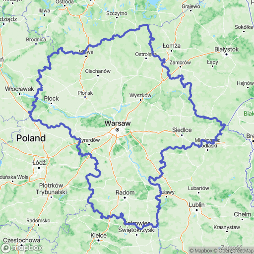 Mapa wyznaczonego obszaru mazowieckie