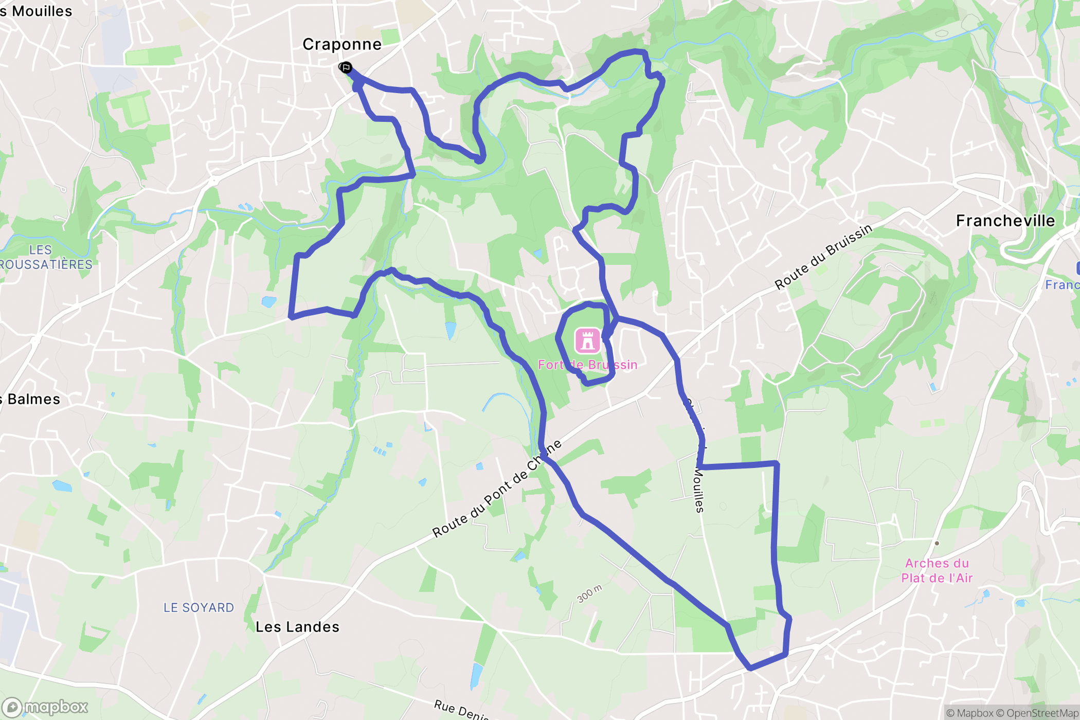 Craponne : carte du parcours de randonnée - France
