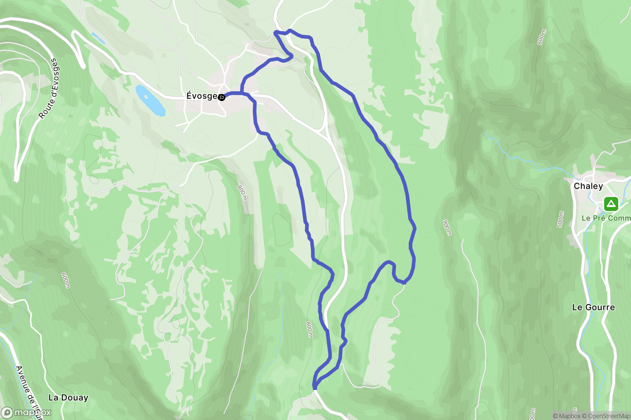 Évosges : carte du parcours de randonnée - France