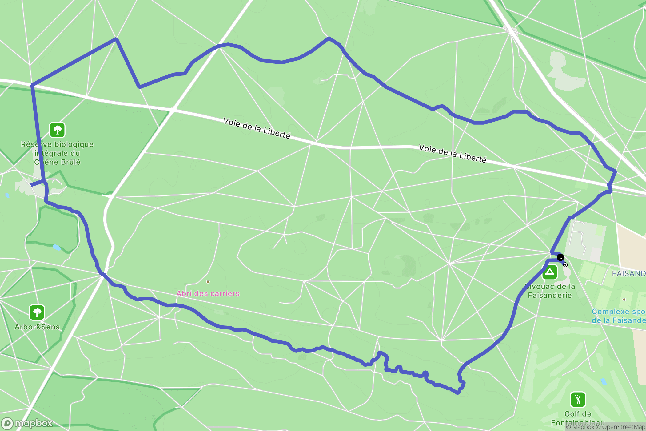Fontainebleau : carte du parcours de randonnée - France
