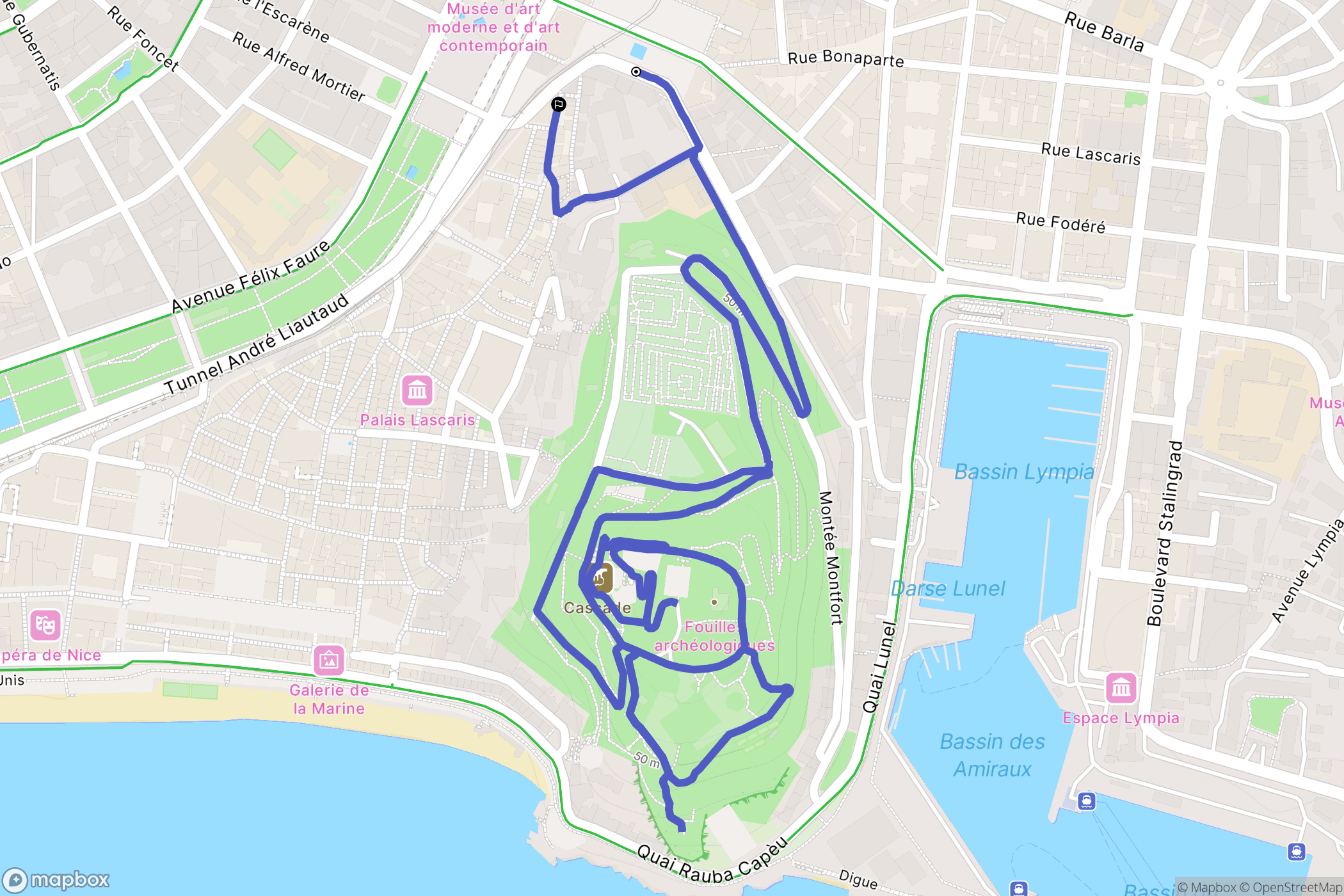 Nice : carte du parcours de randonnée - France