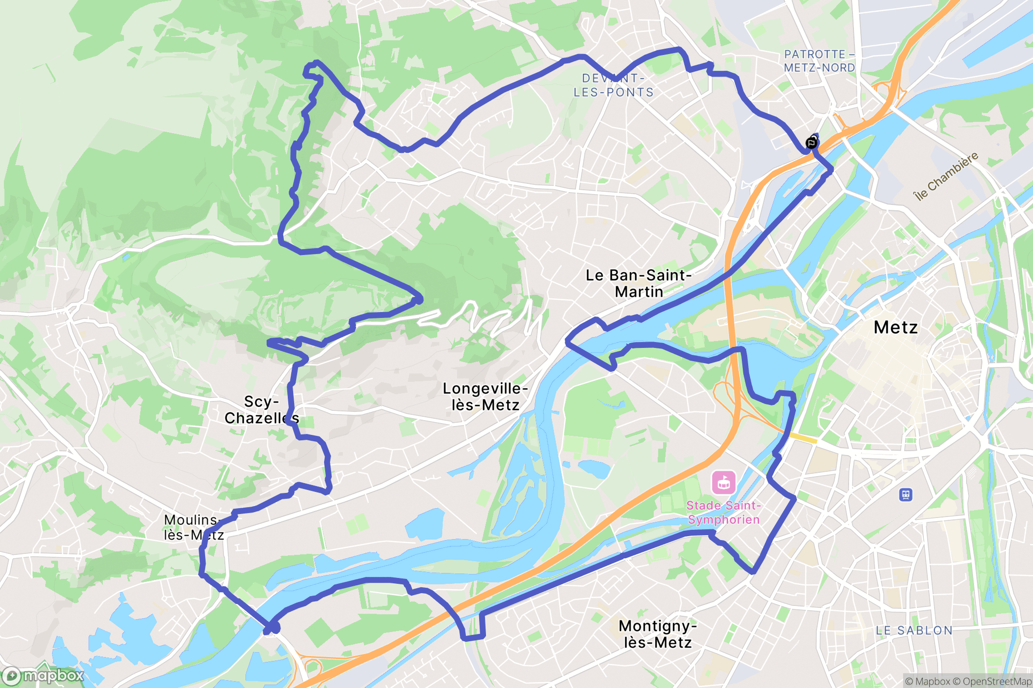 Metz : carte du parcours de randonnée - France