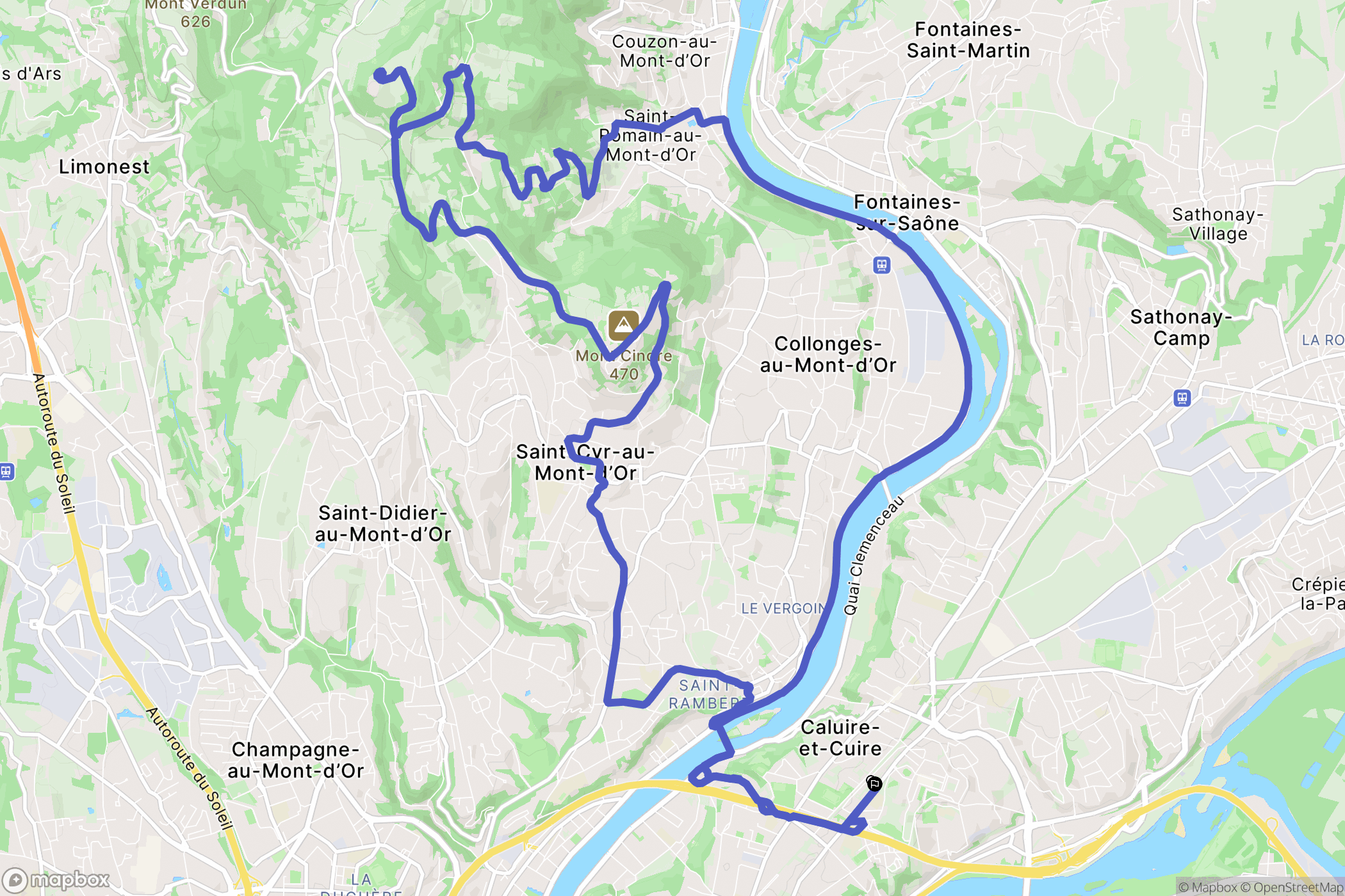 Caluire-et-Cuire : carte du parcours de randonnée - France