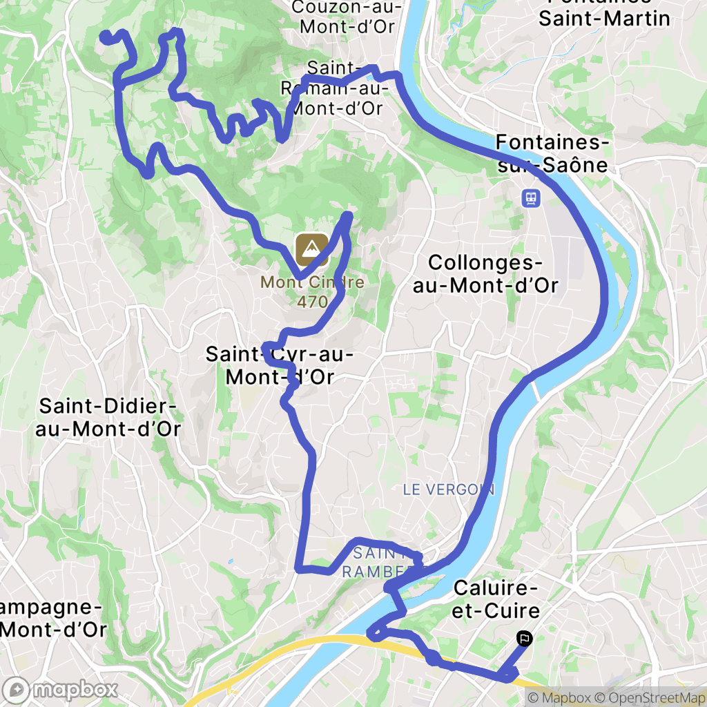 Caluire-et-Cuire : carte du parcours de randonnée - France